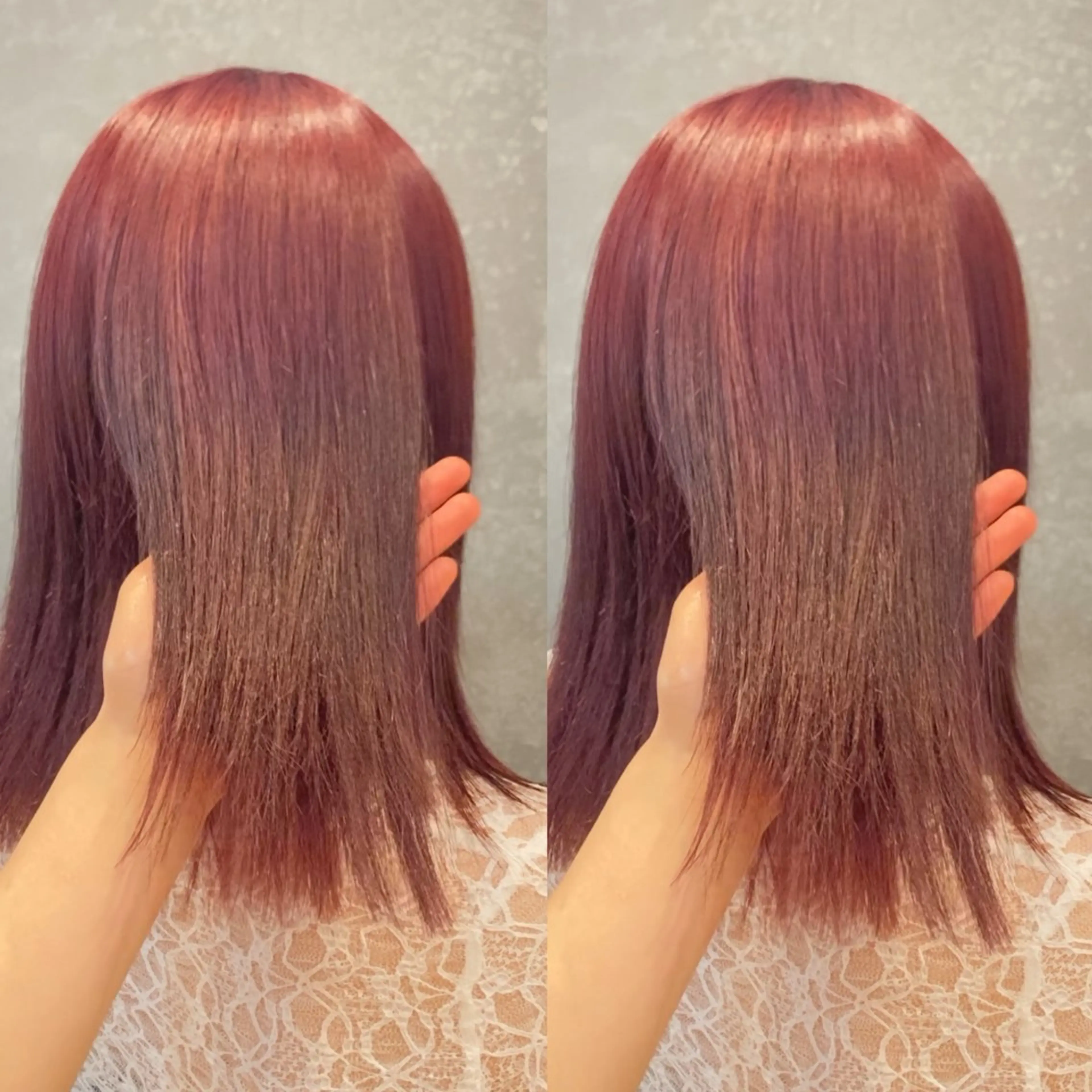 ミディアム カラー ブリーチ ピンクカラー schon所属・み うのヘアスタイル