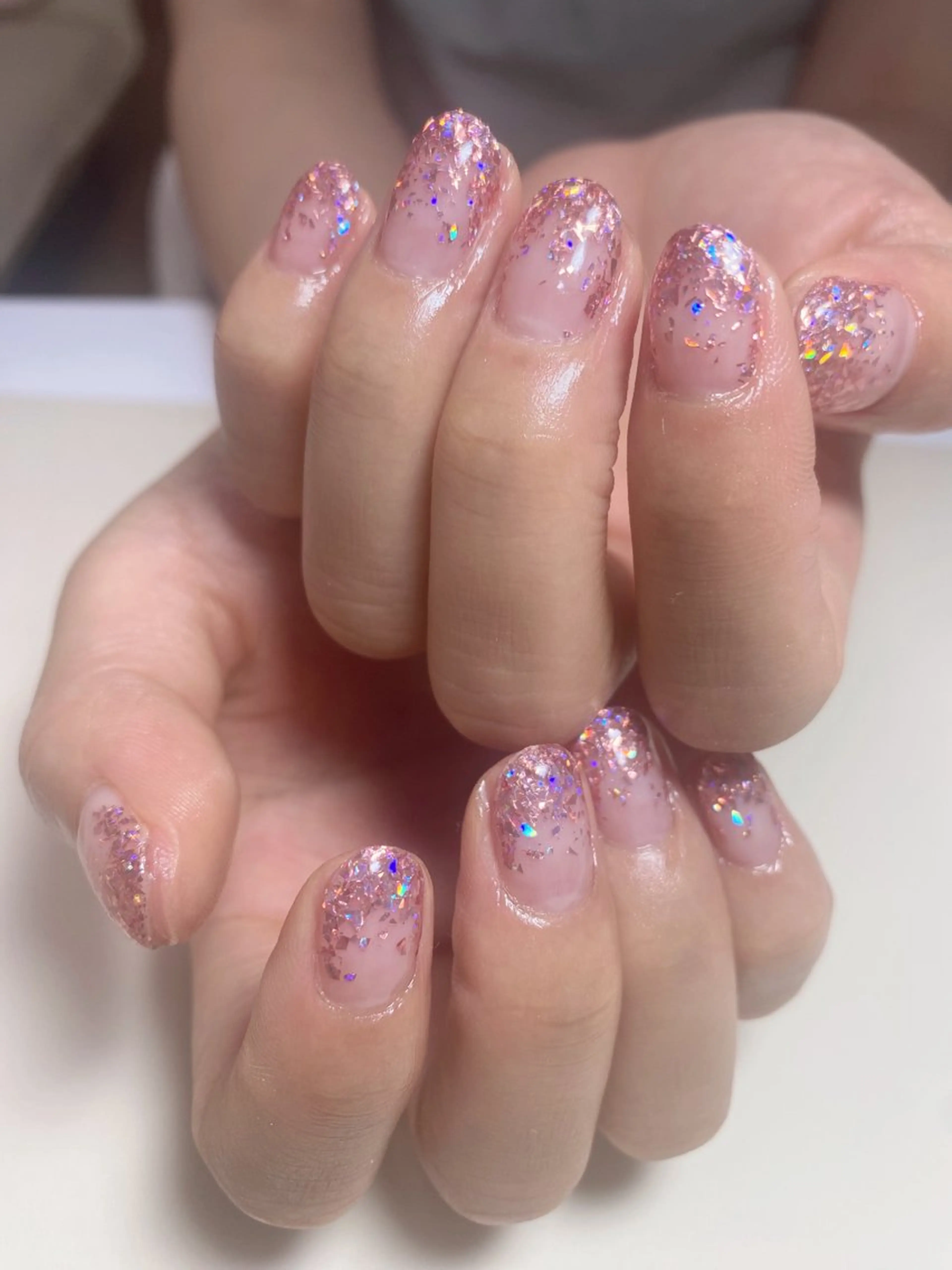 ネイル ラメ(グリッター) ラメグラデーション ピンク ハンドネイル Nail Salon K 🧸美爪育成のネイルデザイン