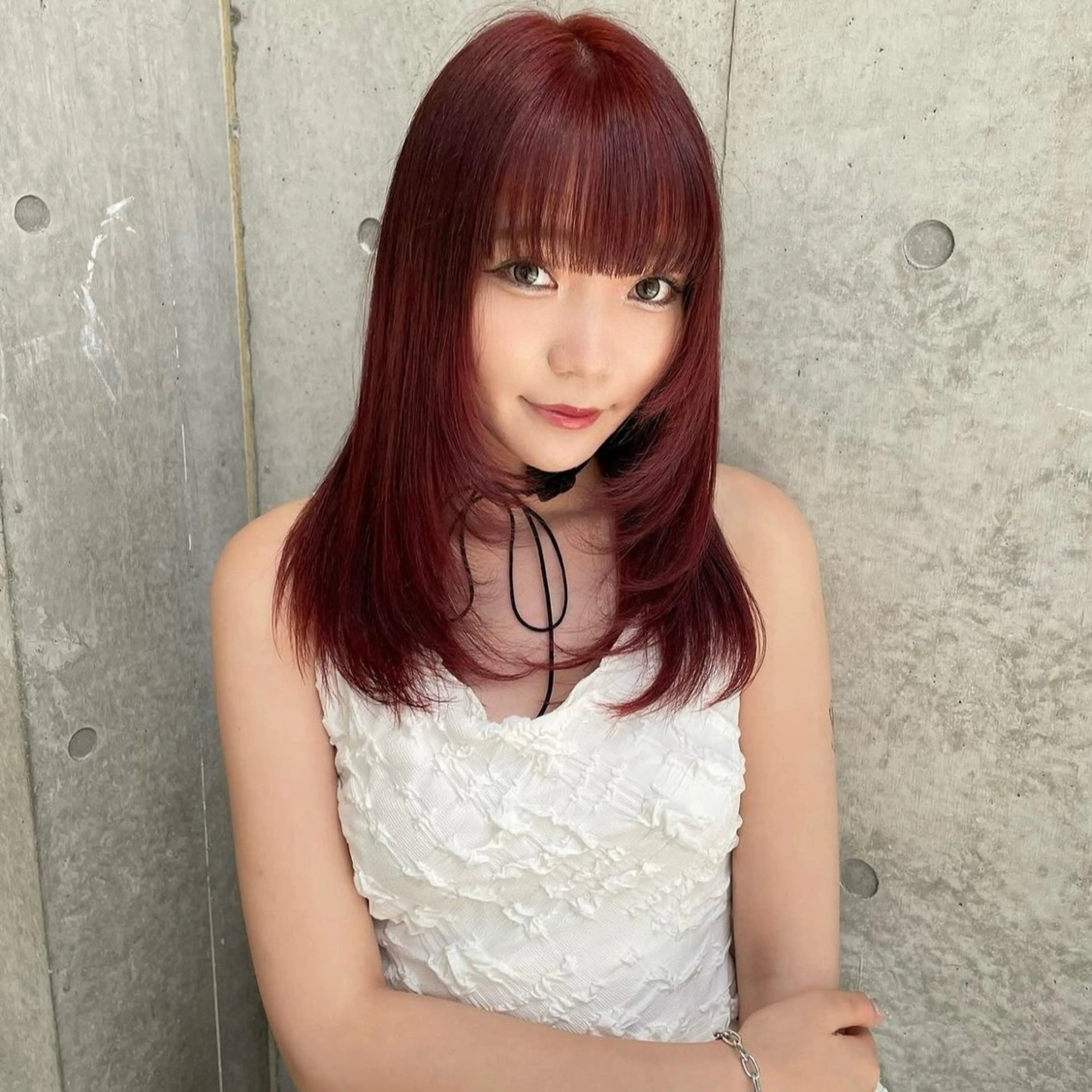 ミディアム カラー ヘアアレンジ レッドカラー ヘアカラー トリートメント ヘッドスパ Mizobe misakiのヘアスタイル