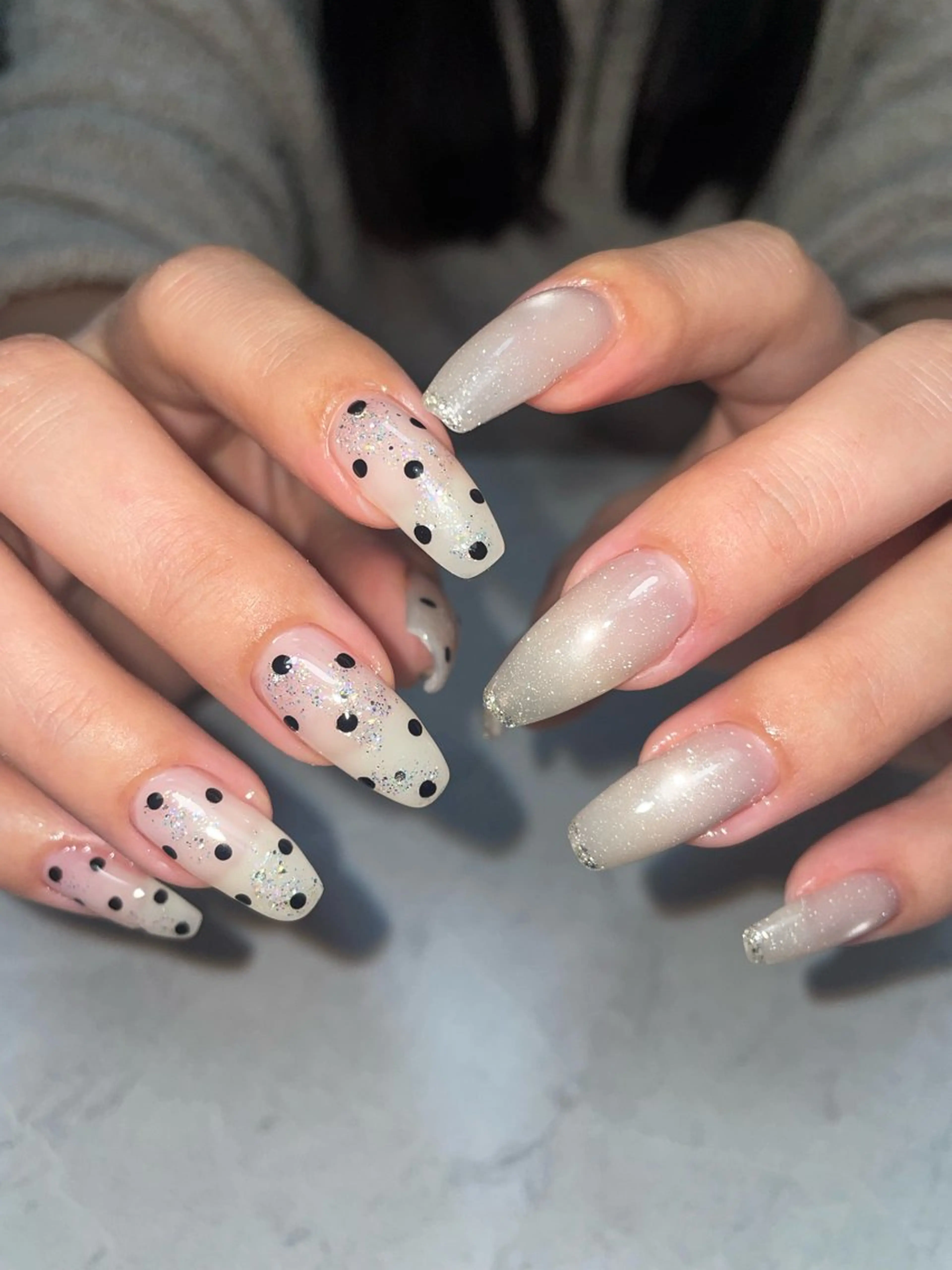ネイル ドット フレンチネイル ガーリー キラキラネイル 韓国ネイル ハンドネイル miinail miyuuのネイルデザイン