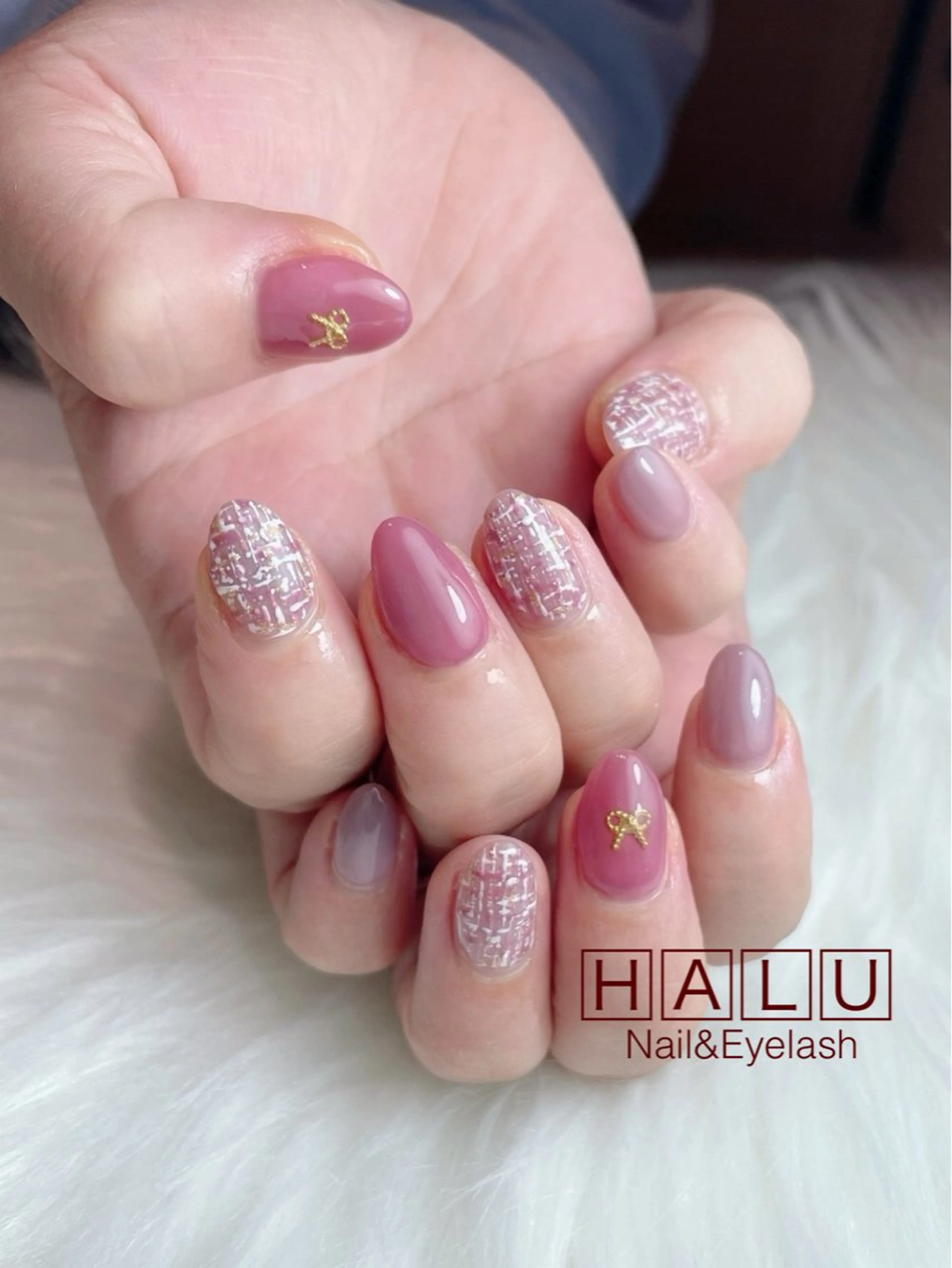 ネイル リボン ツイードネイル HALU ハルのネイルデザイン