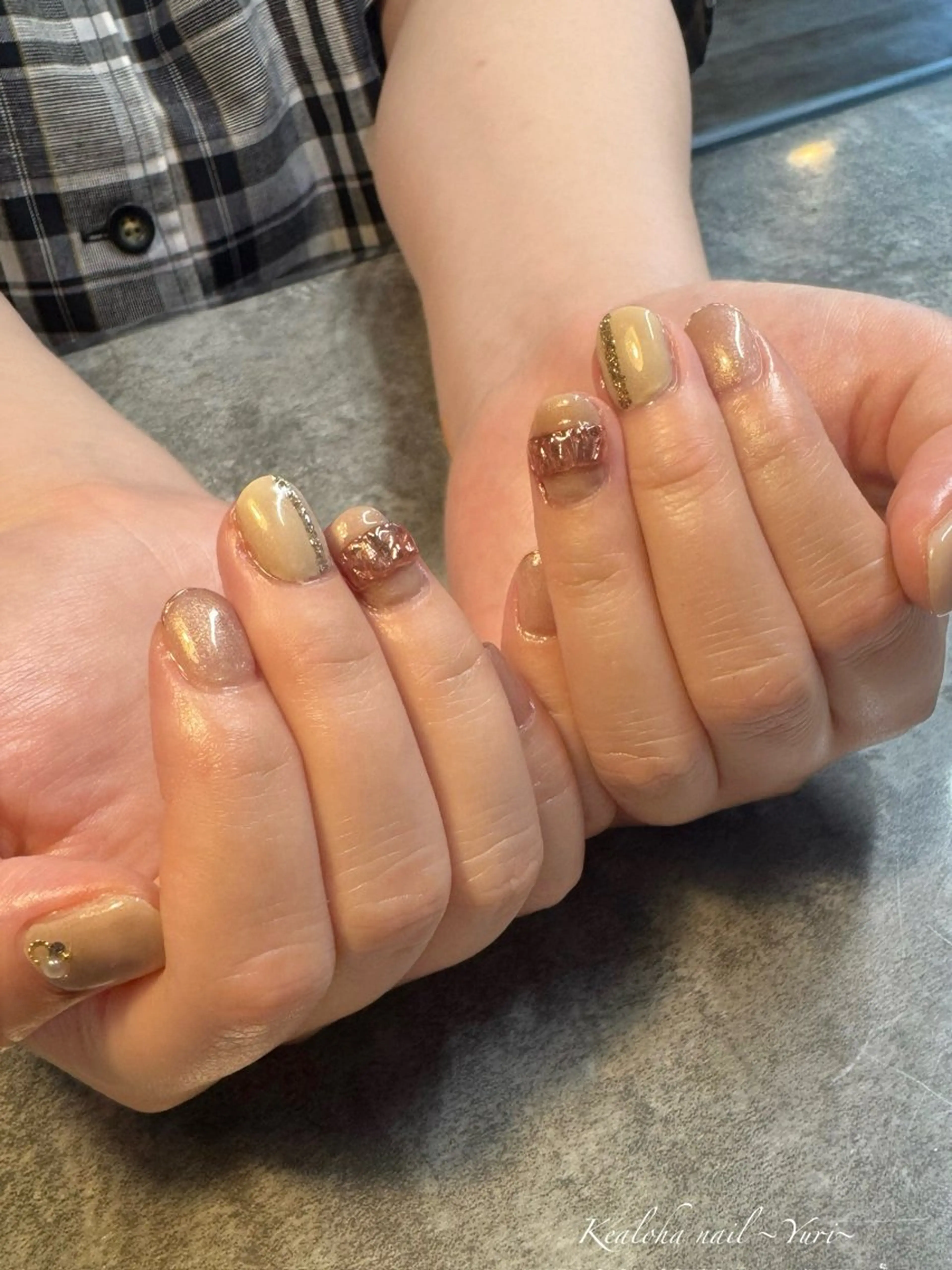 ネイル アートネイル ゴールド ピンク Kealoha nail所属・西村 ゆりのネイルデザイン