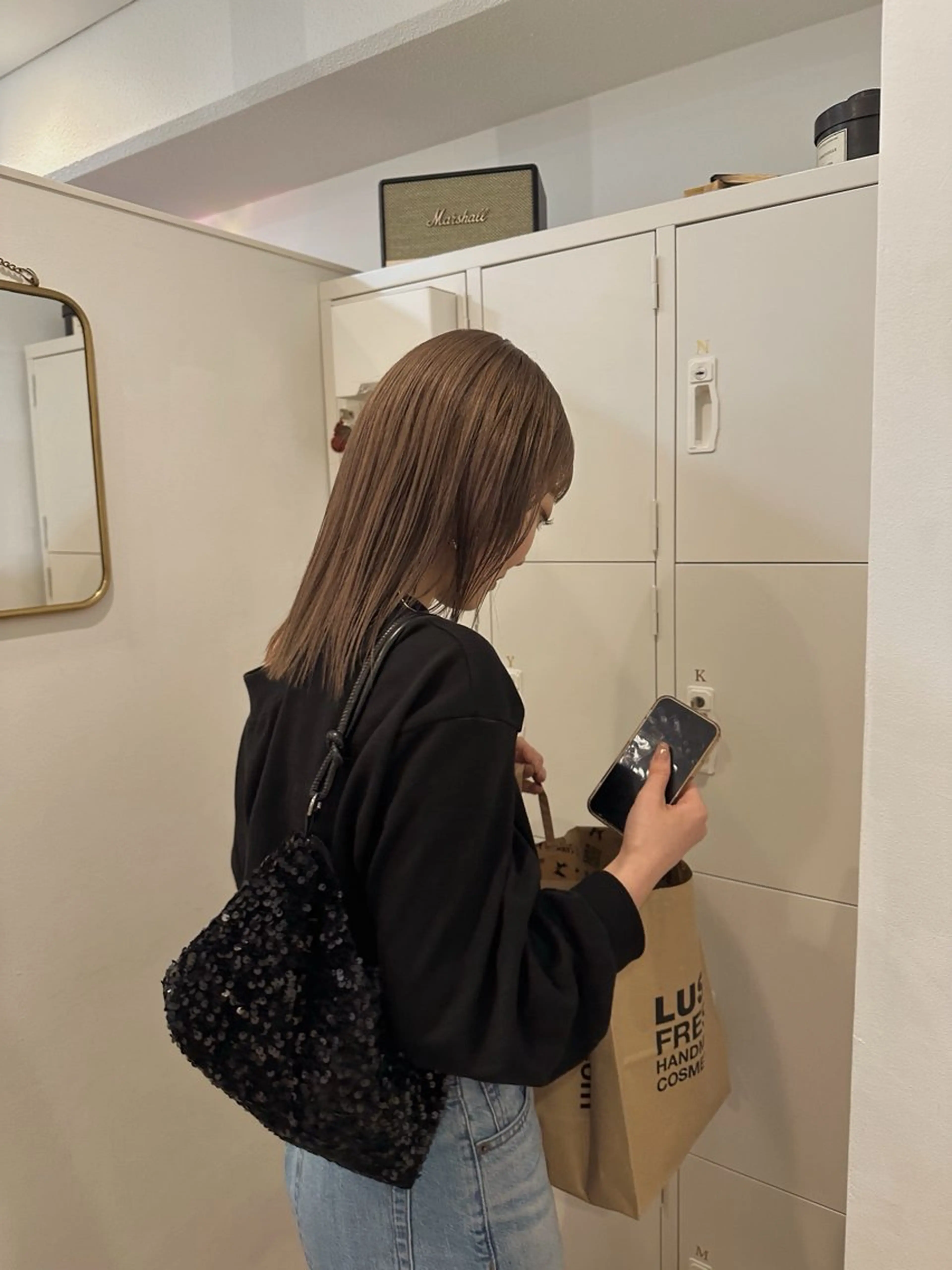 セミロング ヘアカラー 梅田／ベージュ レイヤー／ヌマタのヘアスタイル