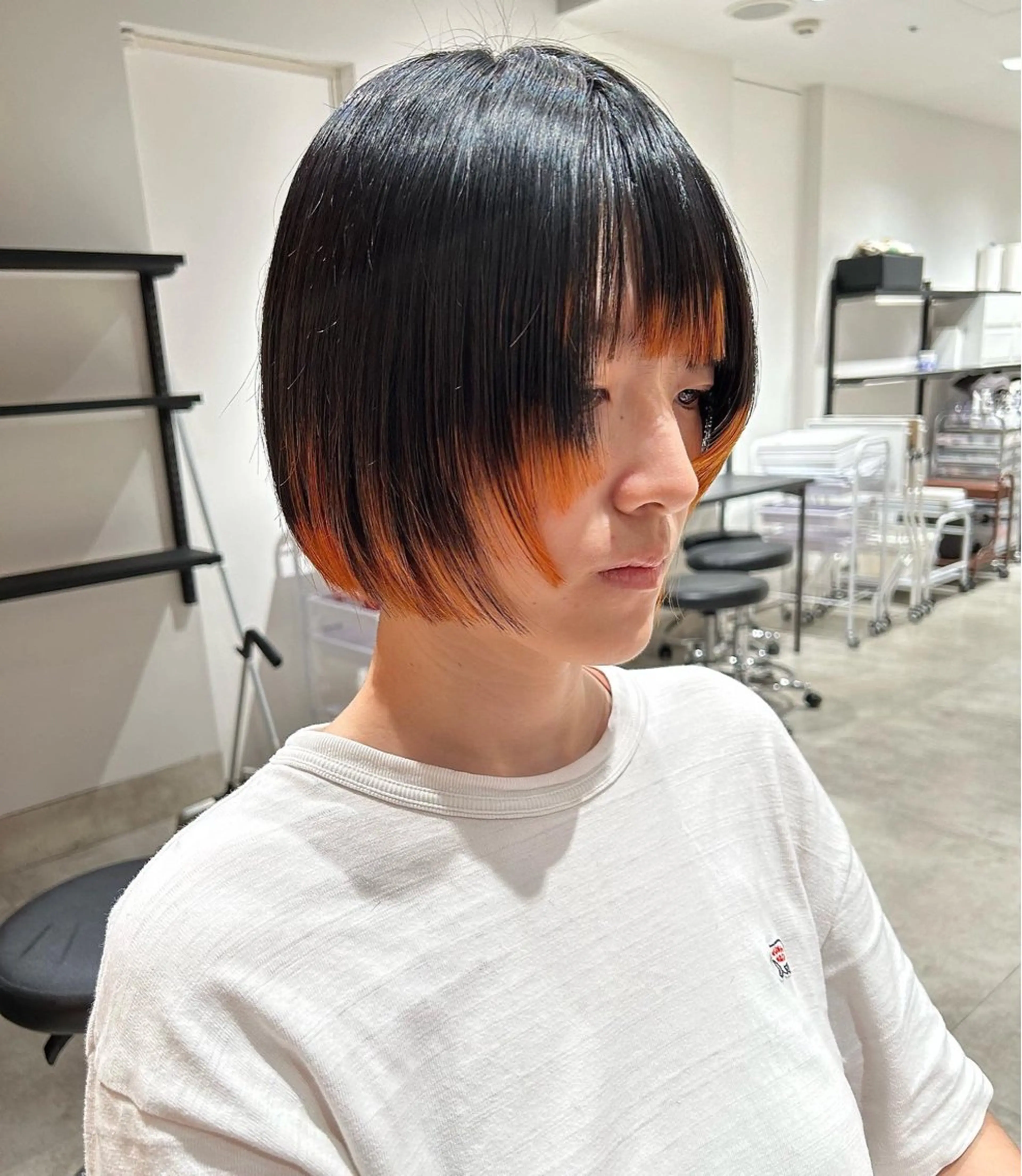 ショート カラー オレンジ ボブ 姫カット カット ヘアカラー トリートメント GO TODAY  SHAIRE  SALON   渋谷モディ所属・スキバサミを使わない カット🌼唯🌼のヘアスタイル