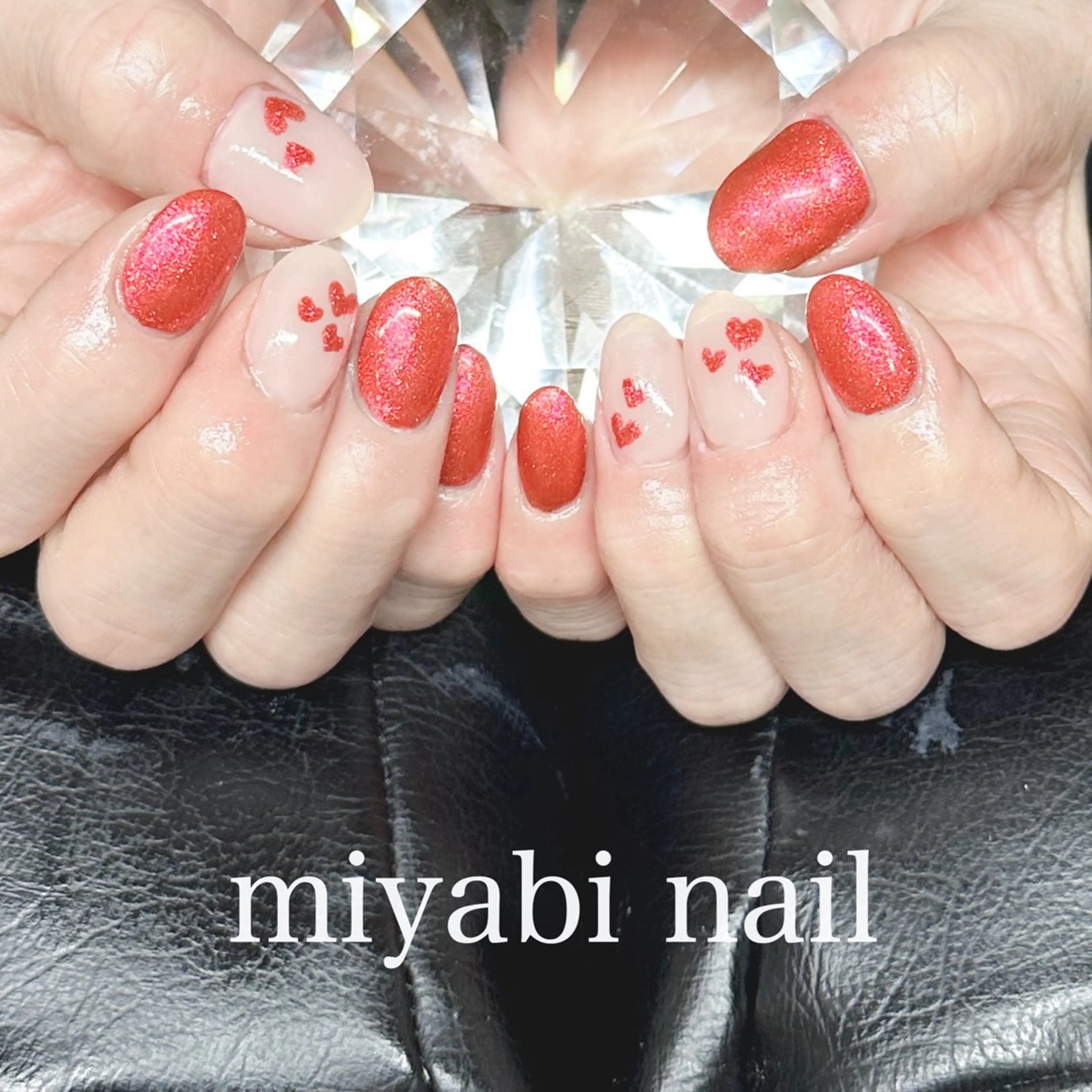 ネイル ジェルネイル ハート ラメ(グリッター) 持ち込み ピンク ハンドネイル miyabi nail 桂川駅近くのネイルデザイン