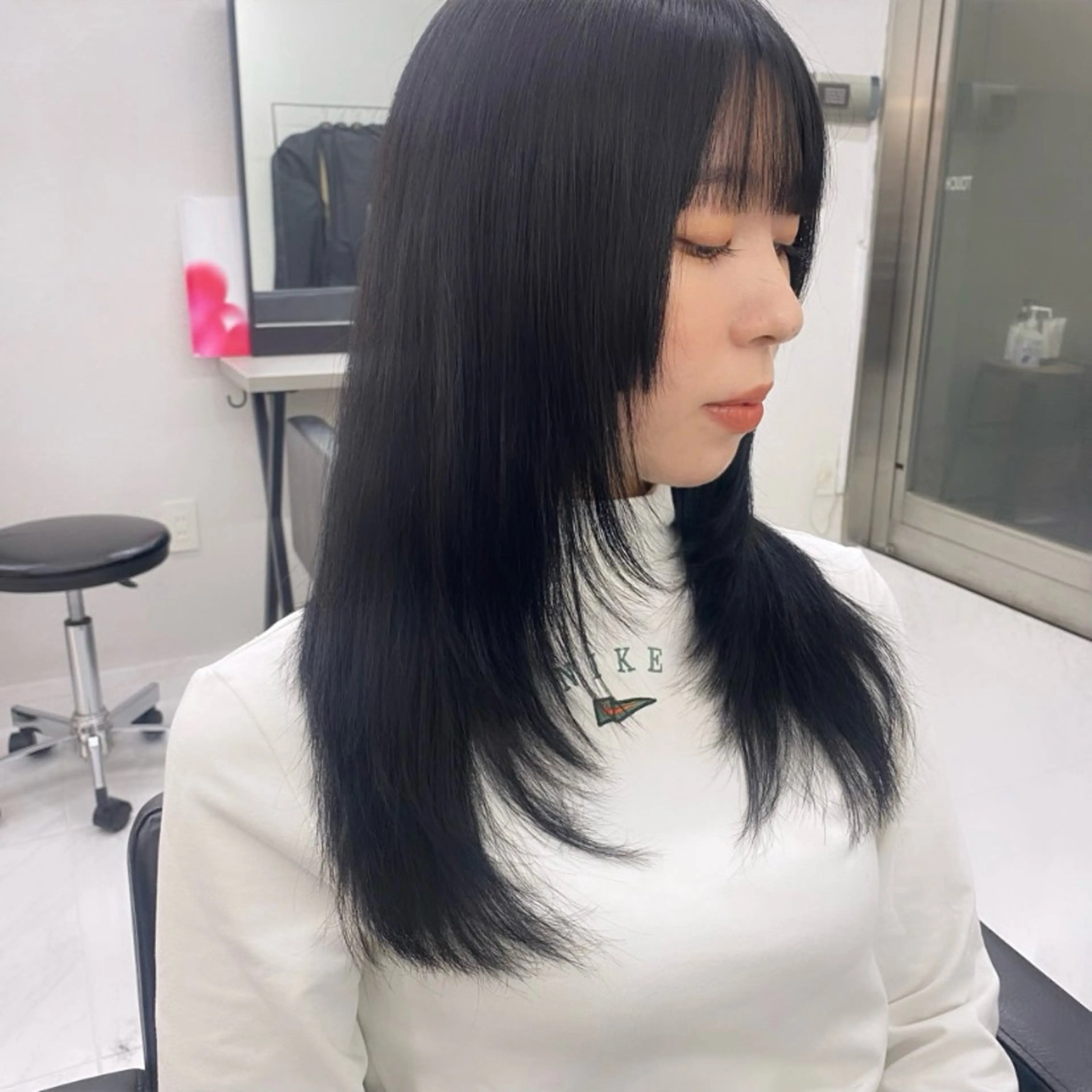 セミロング カラー アッシュ ベージュカラー 黒髪 ブルーカラー ブルーブラック カット トリートメント ヘッドスパ ヘアセット 透明感/韓国風 🤍moeka🤍のヘアスタイル