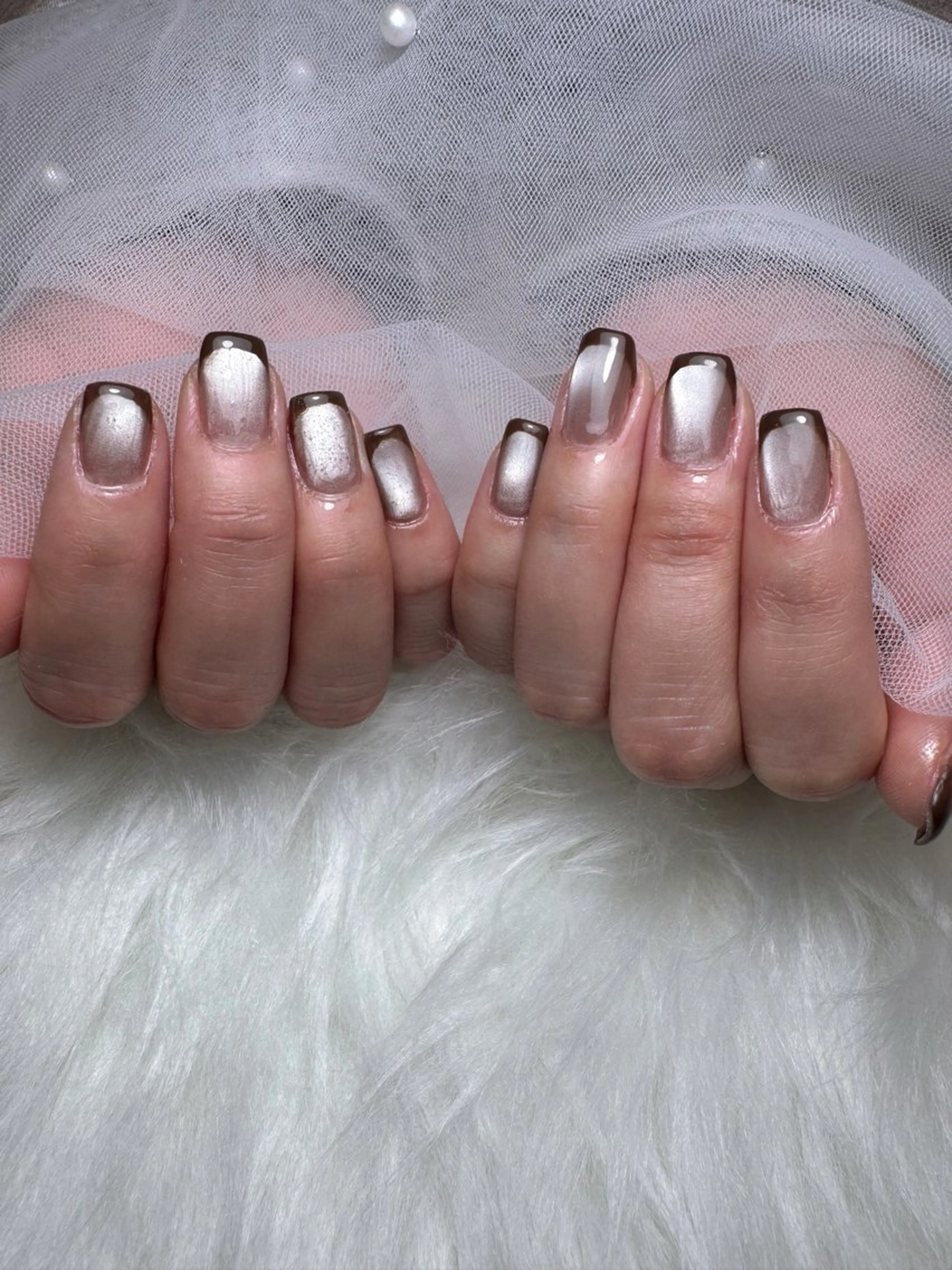 ネイル ブルー フレンチネイル マグネットネイル ショートネイル ハンドネイル K&R Nail所属・Nail Salon K&Rのネイルデザイン