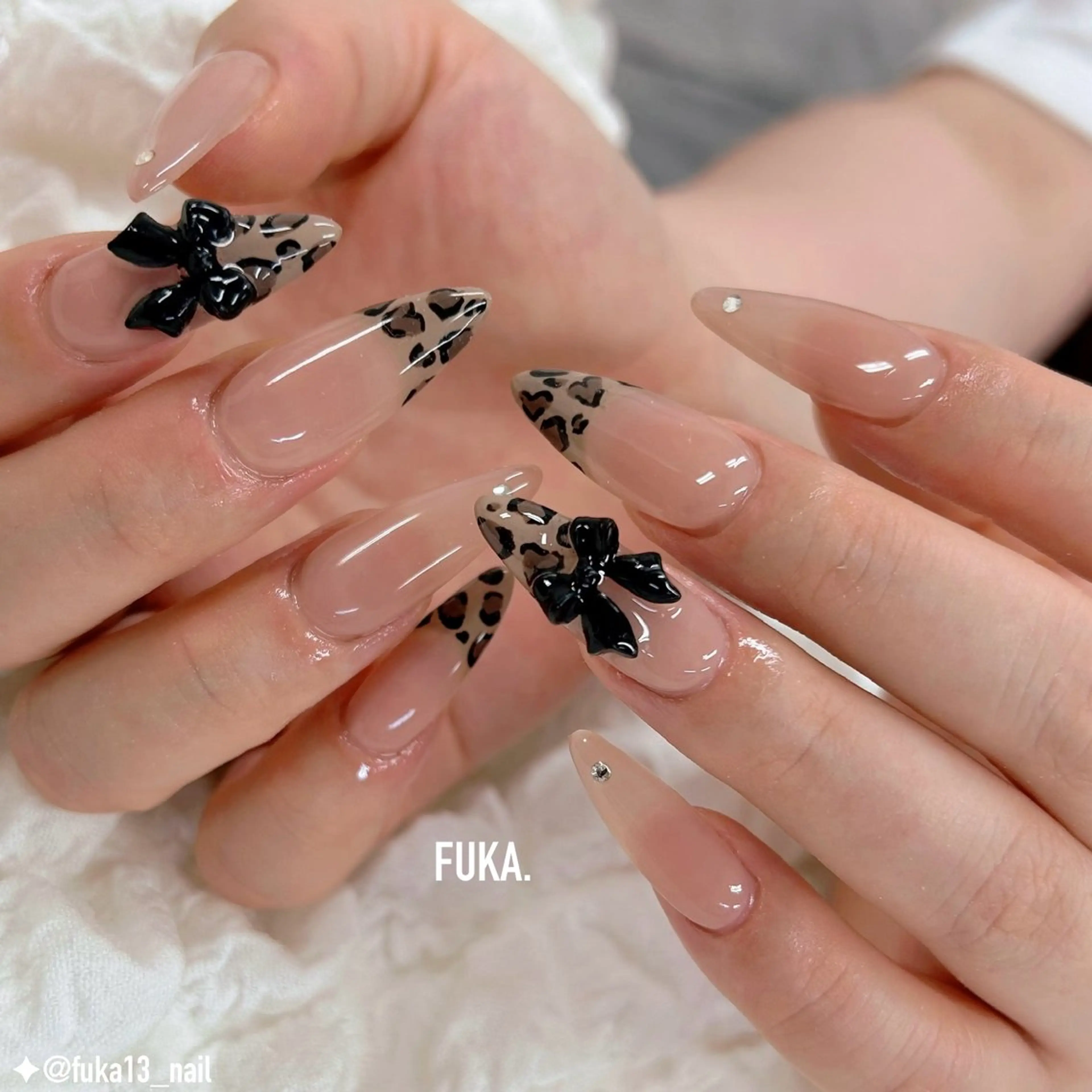ネイル アニマル柄 リボン スカルプネイル ハンドネイル ネイルサロンAnela【アネラ】所属・Nail♡Fuka. /2月予約受付中のネイルデザイン