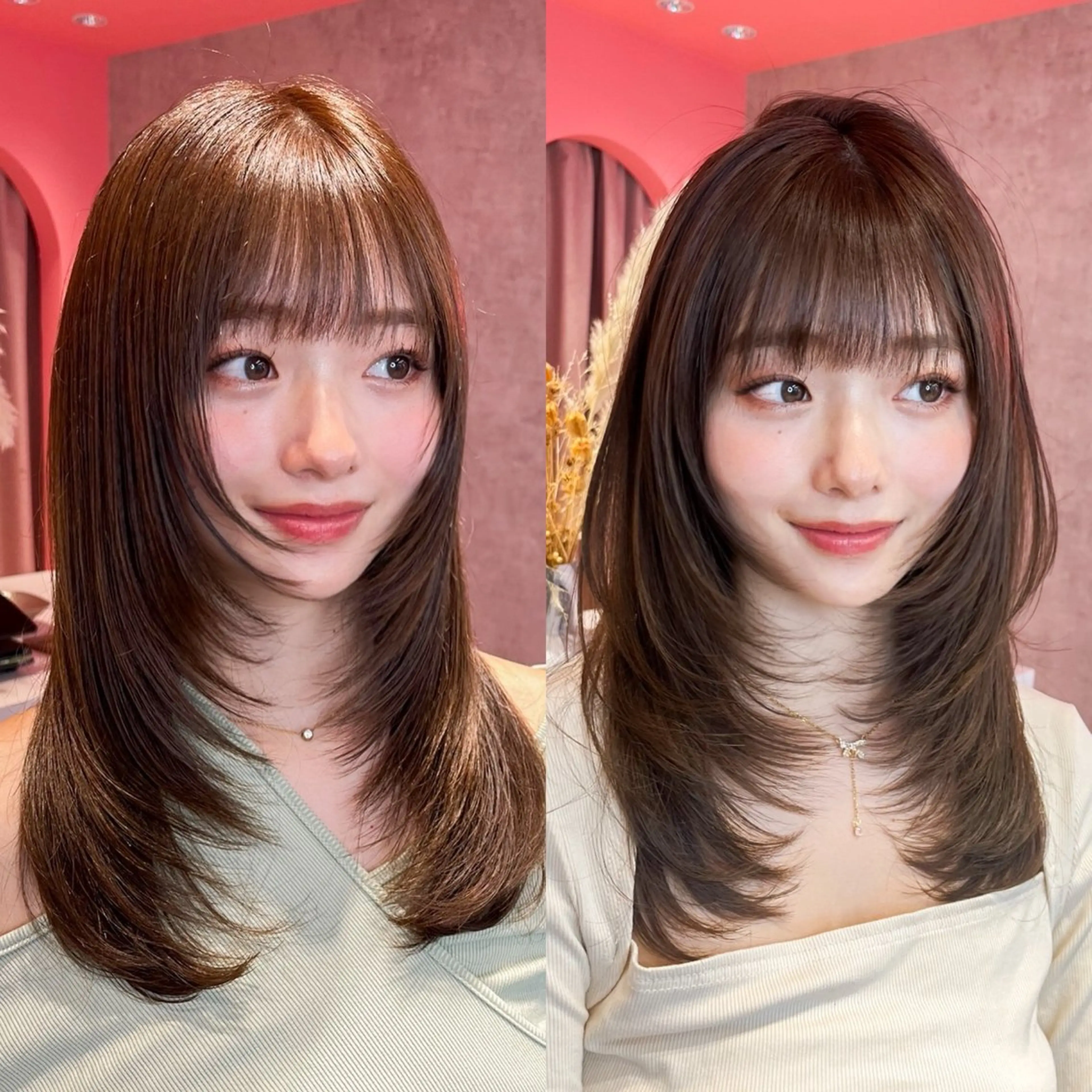 ミディアム カラー 山崎/ボブ縮毛矯正 レイヤー髪質改善のヘアスタイル