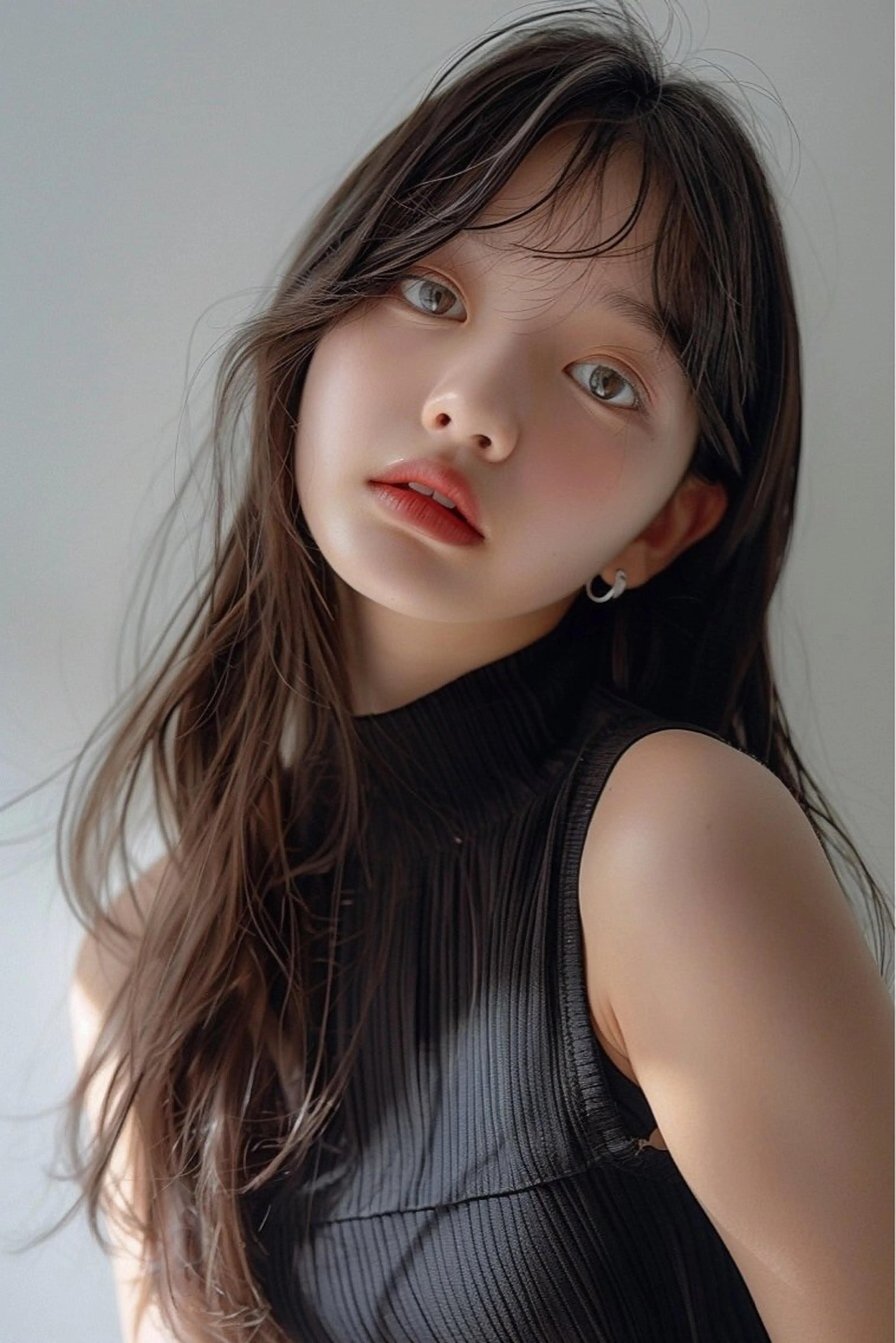 セミロング 韓国風ヘア レイヤーカット シースルーバング ウルフカット lana hair 新宿/髪質改善のヘアスタイル