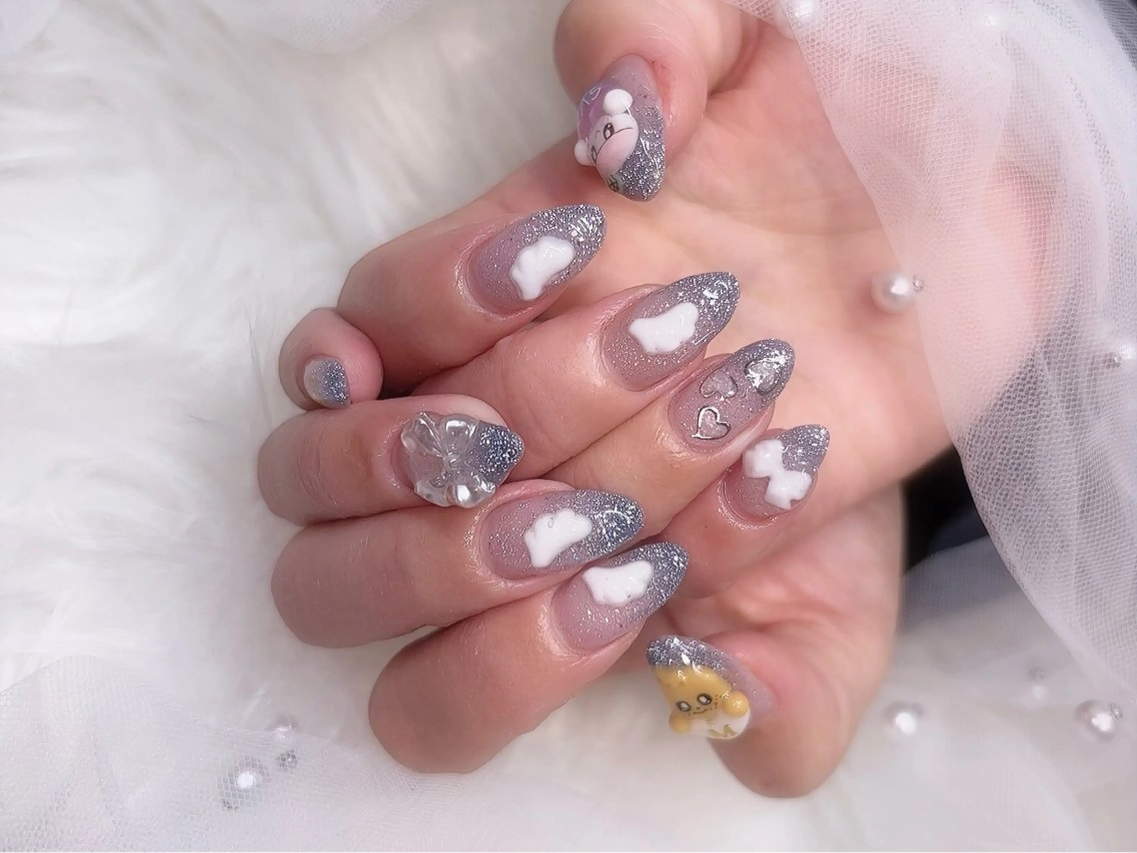 ネイル フラッシュネイル ハート 持ち込み リボン Y. 🍒maki🍒ྀིのネイルデザイン