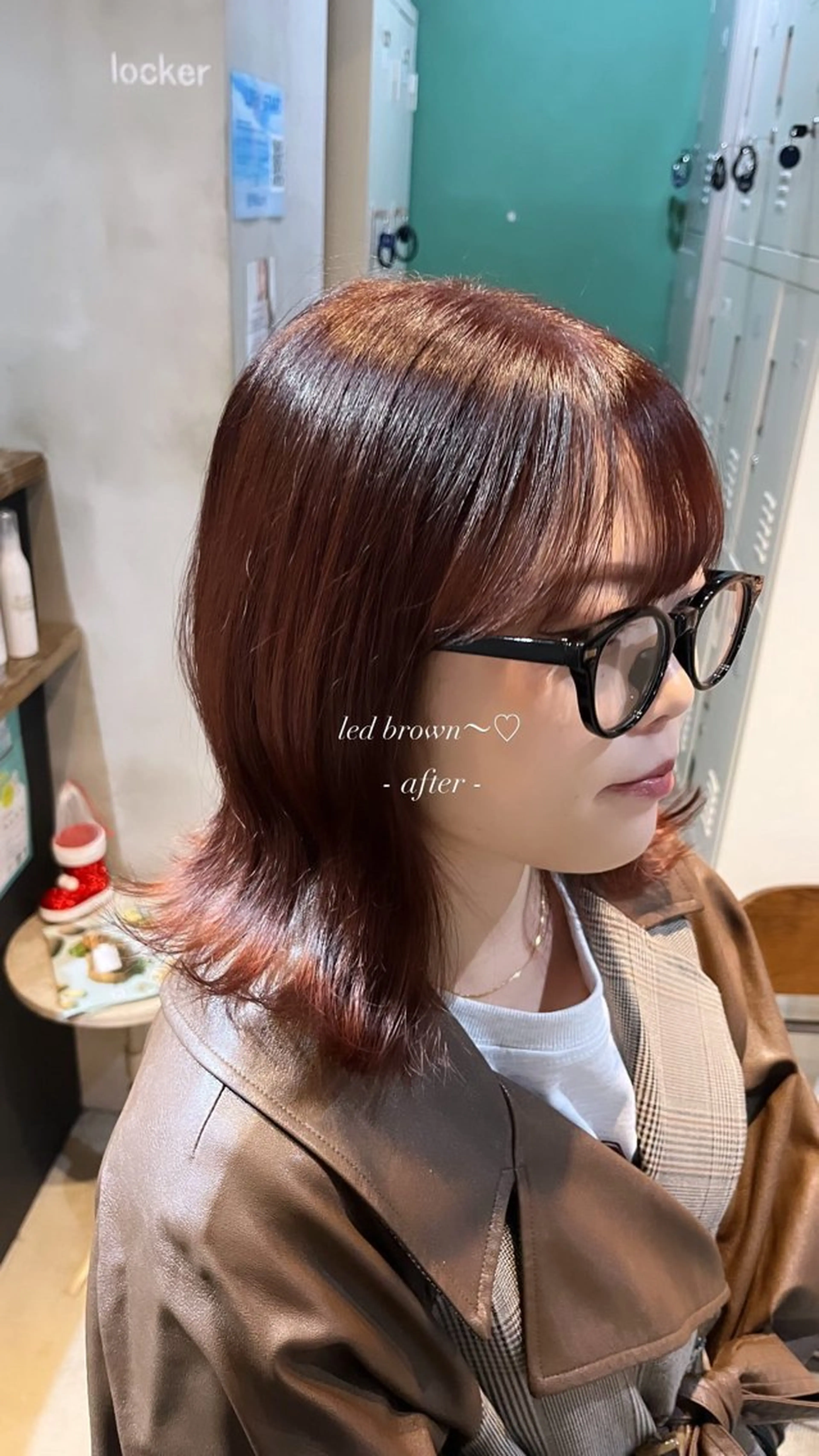 ミディアム カラー ヘアアレンジ ブラウンカラー レッドカラー レッドブラウン カット ヘアカラー トリートメント 光本 杏のヘアスタイル