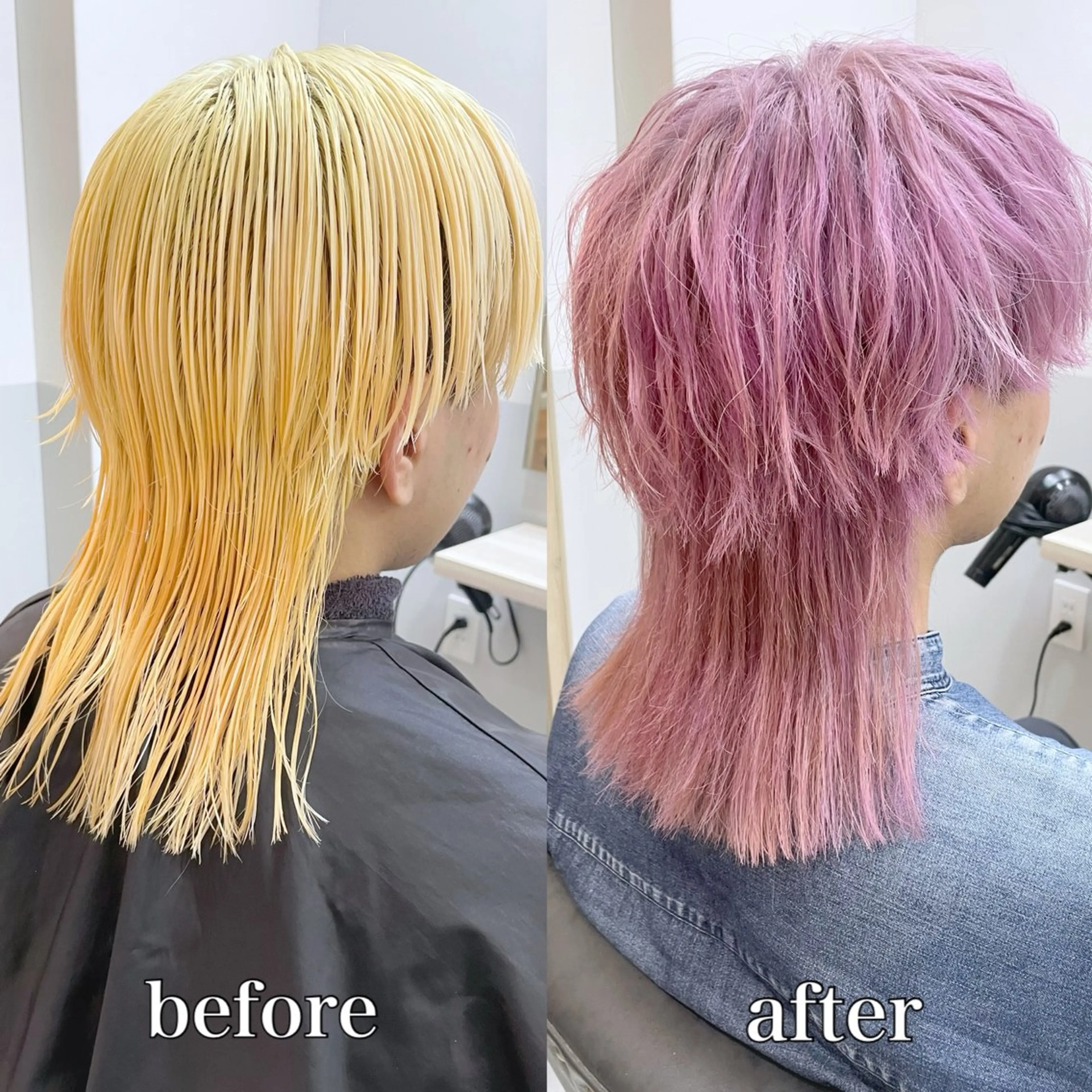 ミディアム カラー メンズ メンズブリーチ メンズハイトーン ブリーチ ハイトーンカラー ピンクカラー ヘアカラー トリートメント EMANON新宿南口所属・🦄中性ウルフ ☁️Shiori🦄のヘアスタイル