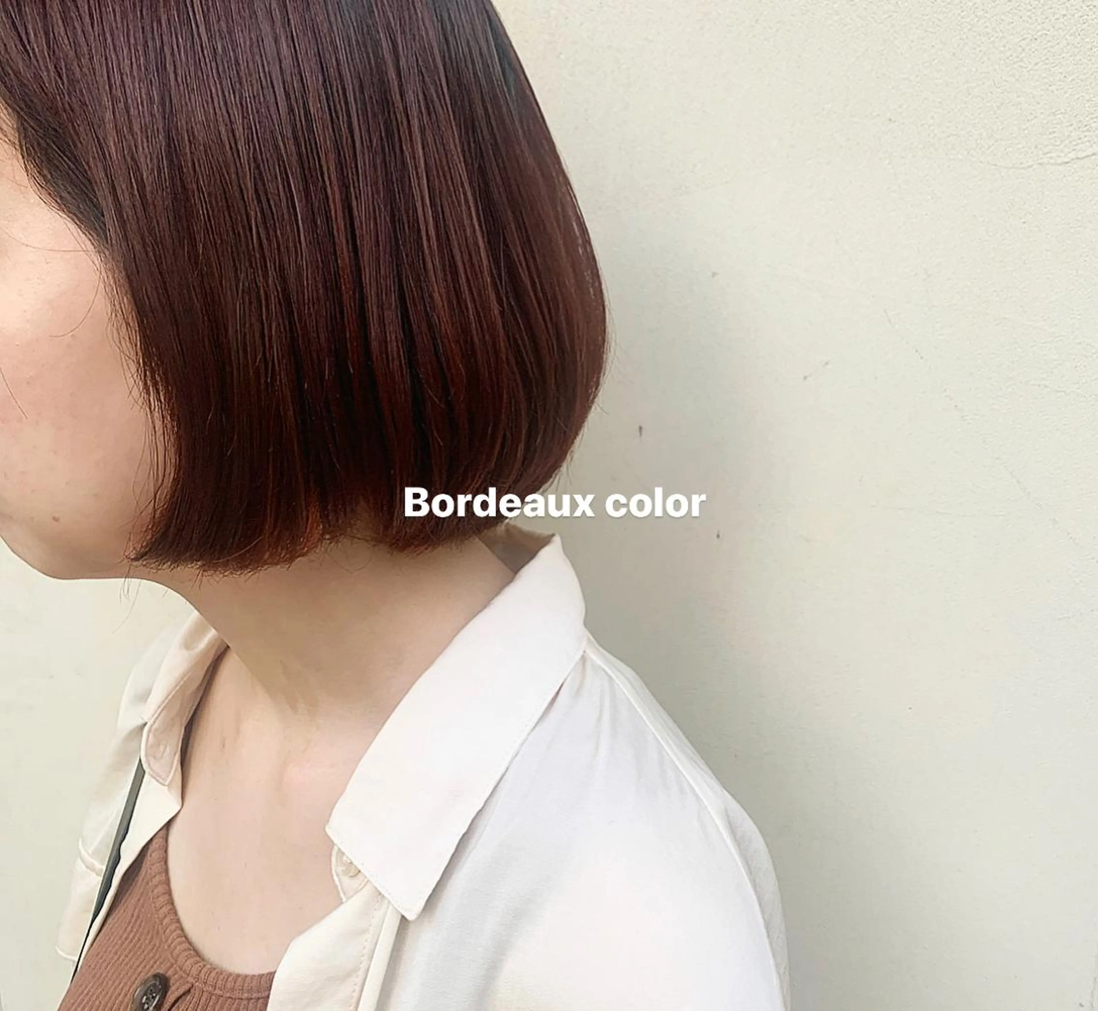 ショート カラー ブリーチ ボルドーカラー ブリーチなしカラー 顔周りレイヤー 🎀マリノのヘアスタイル