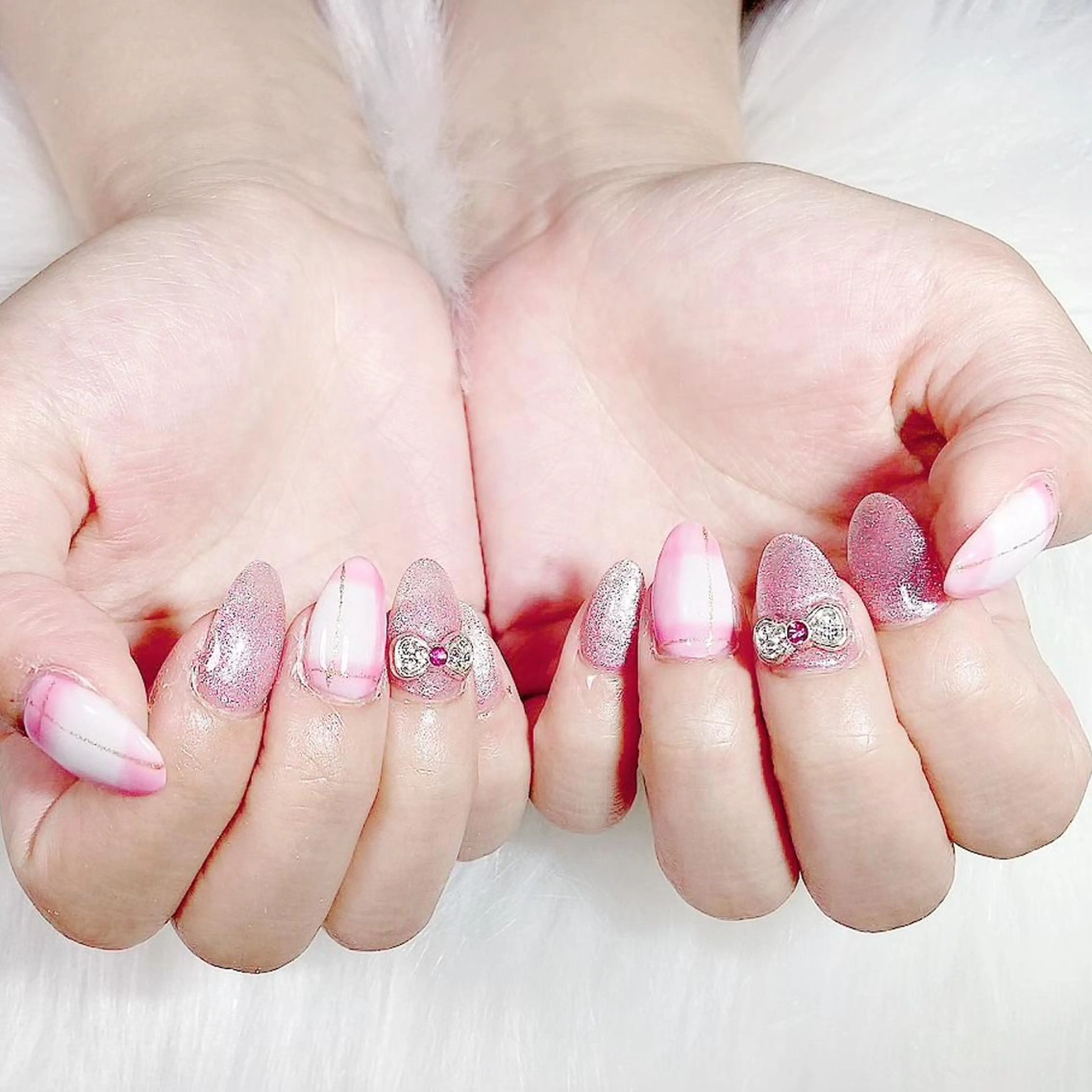 ネイル ピンク リボン ハンドネイル アップネイル 芦田のネイルデザイン