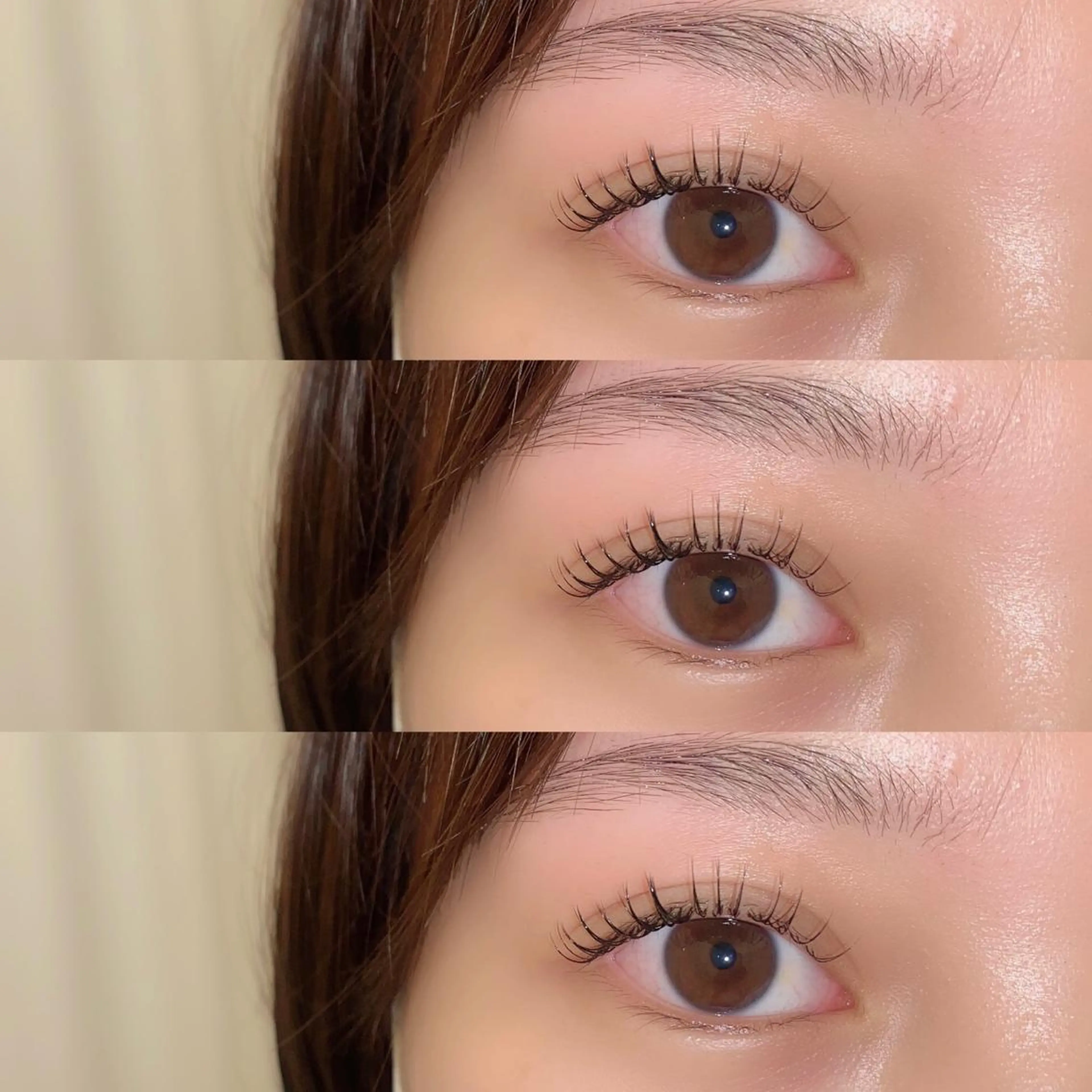 マツエク・マツパ アイブロウ ハリウッドブロウリフト 束感まつ毛 フラットラッシュ 韓国風マツエク パリジェンヌラッシュリフト 肌に馴染むハイトーン /ミルクティーカラーのヘアスタイル