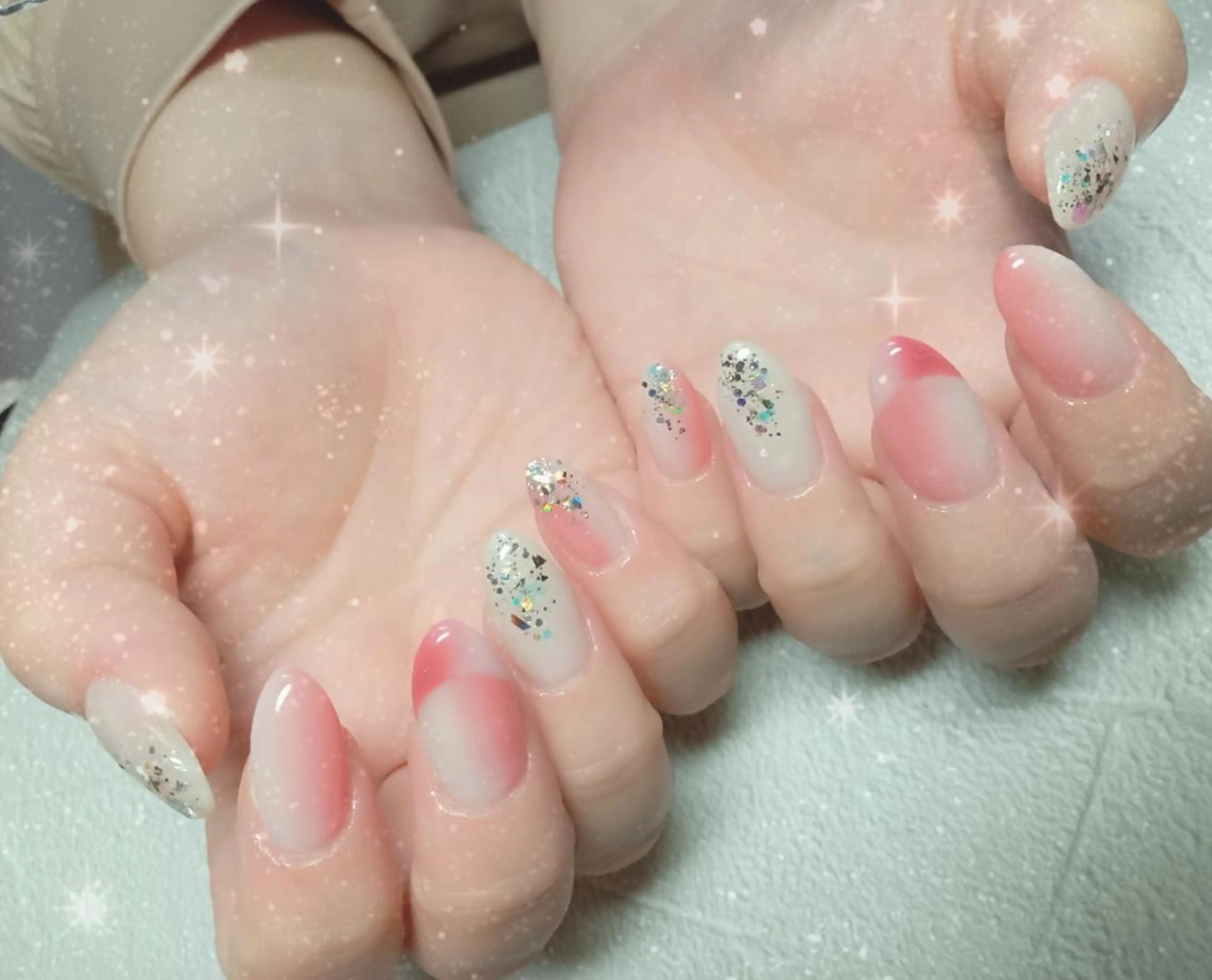 ネイル ドット フレンチネイル グラデーション キラキラネイル 韓国ネイル ハンドネイル flure de neige yukiのネイルデザイン