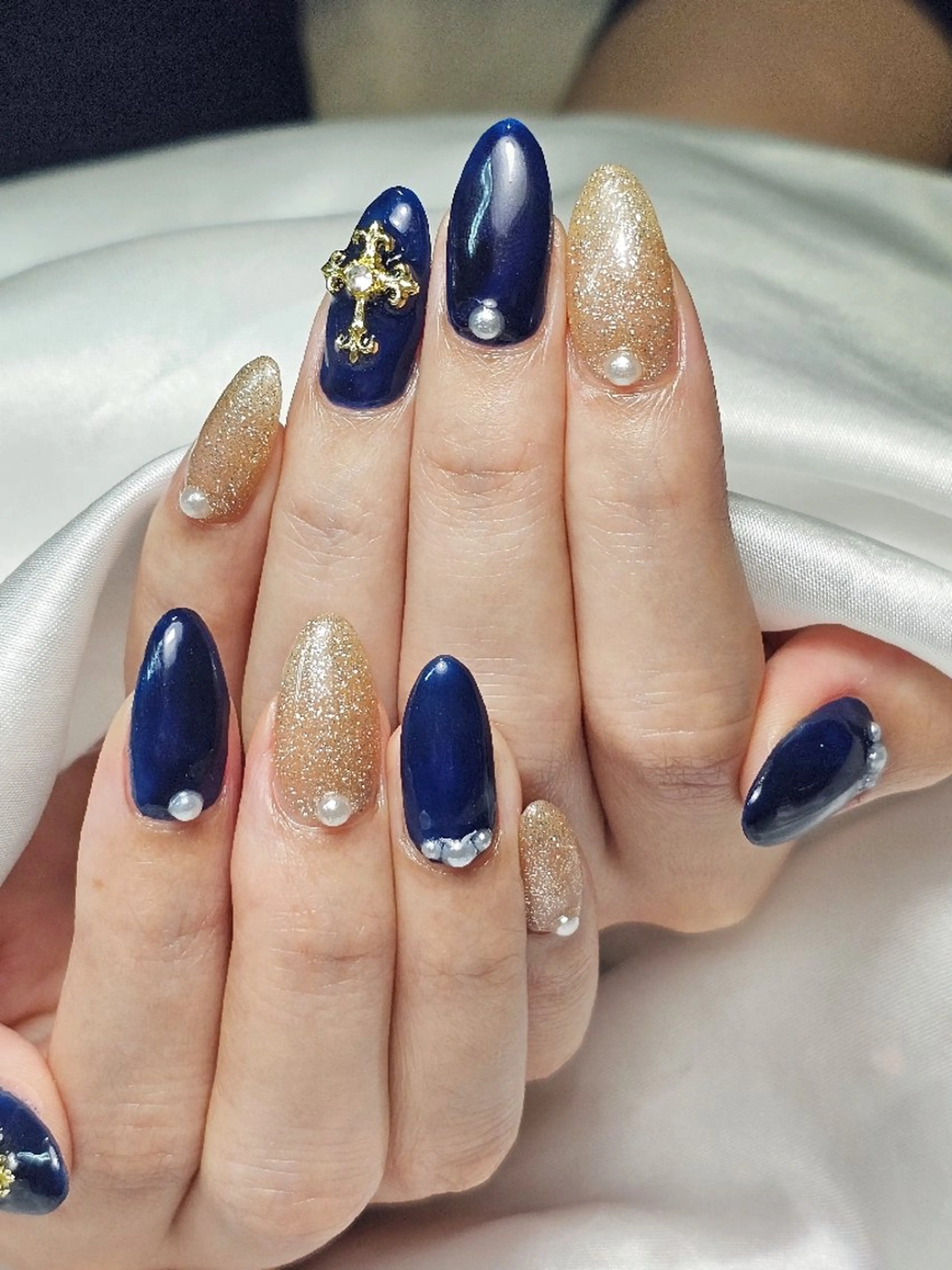 ネイル フラッシュネイル ネイビー Ra: Nail所属・Ra: nail    西新 韓国ネイルのネイルデザイン