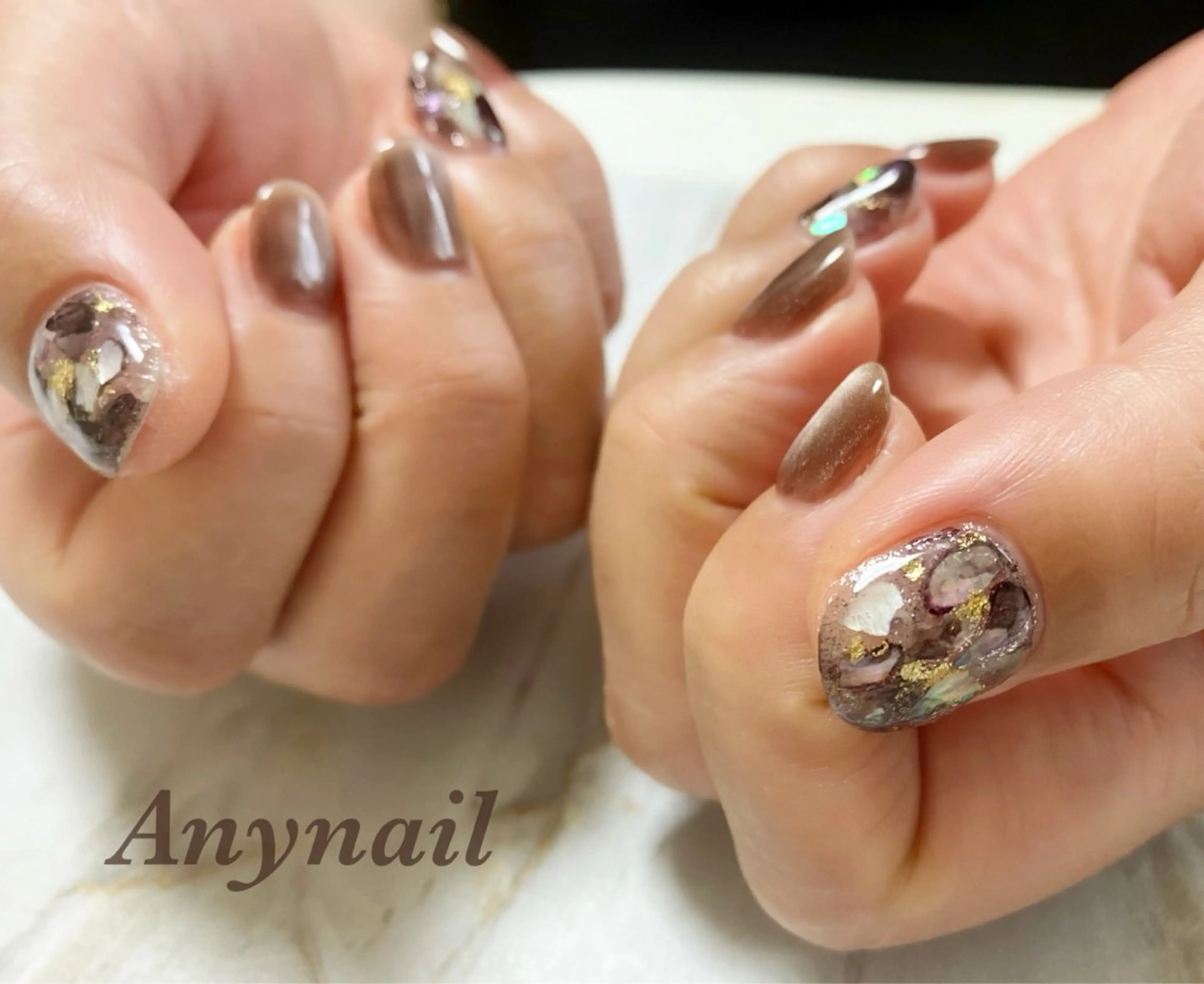 ネイル ブルー ブラウン ジェルネイル マグネットネイル オフィスネイル 岩澤 恵子のネイルデザイン