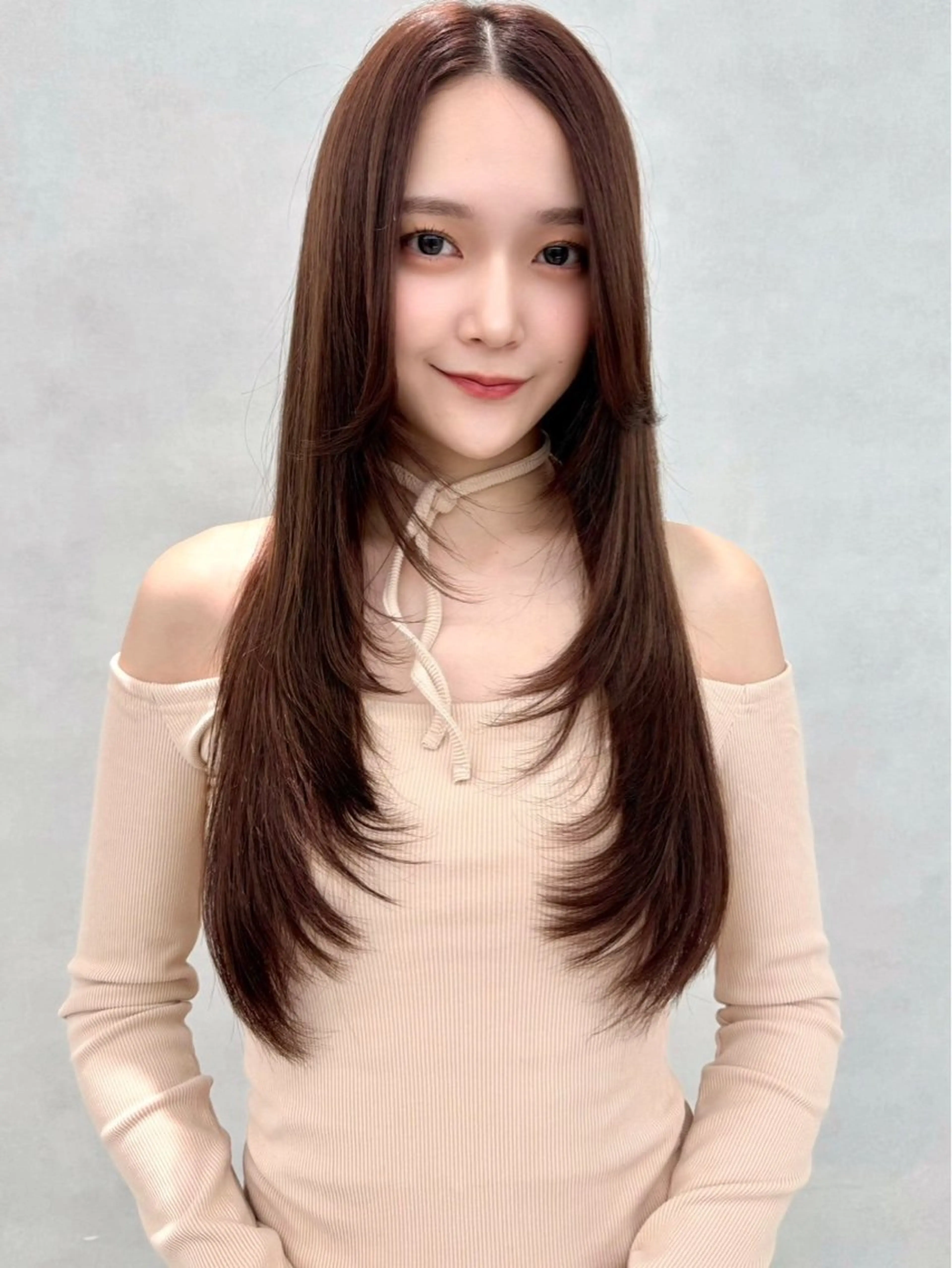 ロング カラー カット 縮毛矯正 トリートメント 韓国ヘア🇰🇷透明 感カラー/yui🎀のヘアスタイル