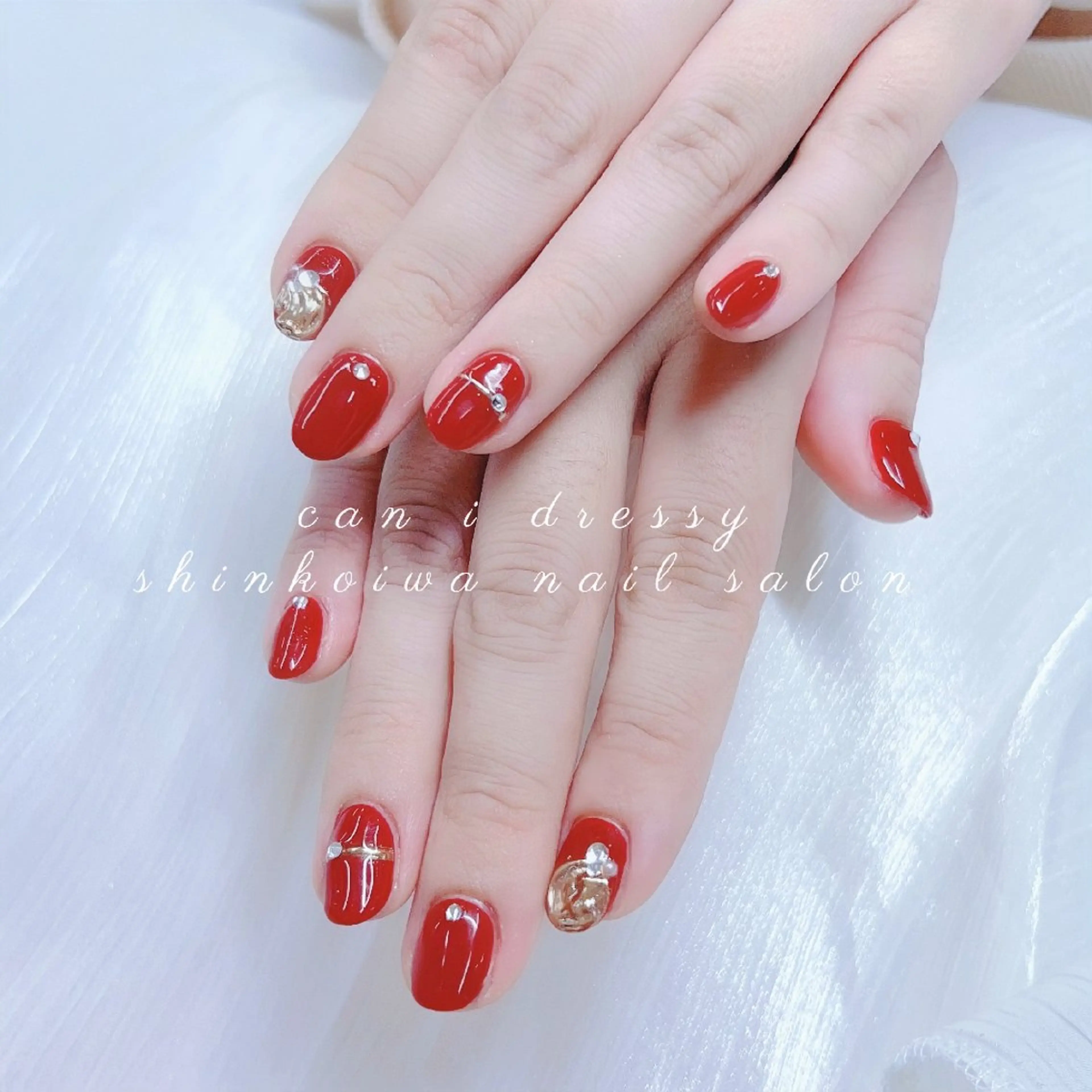 ネイル ネイビー 赤色 ホワイト ハンドネイル キャンアイドレッシー 新小岩のネイルデザイン