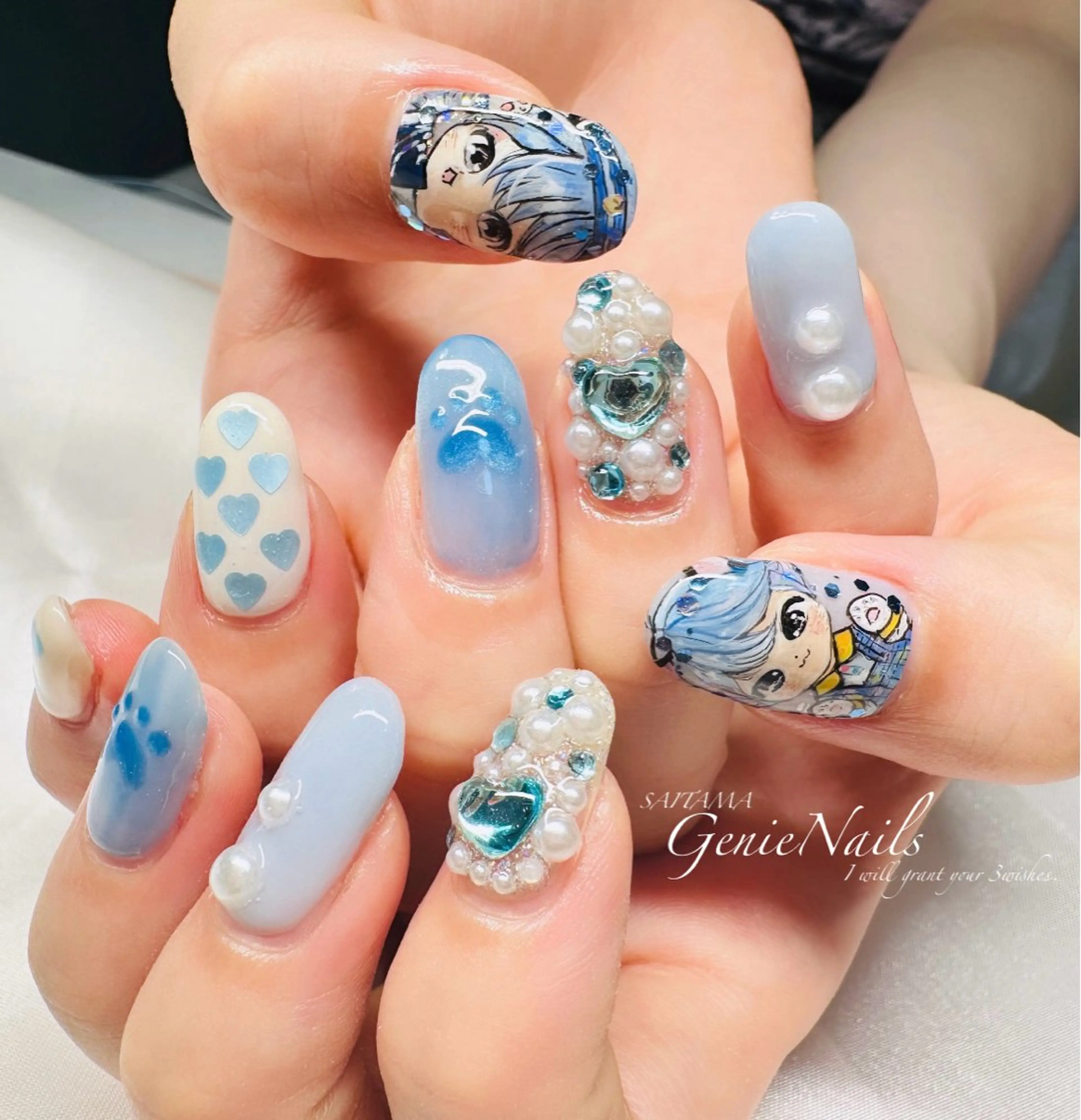 メンズ ネイル アートネイル 長さ出し ロングネイル 持ち込み Genie Nailsのネイルデザイン