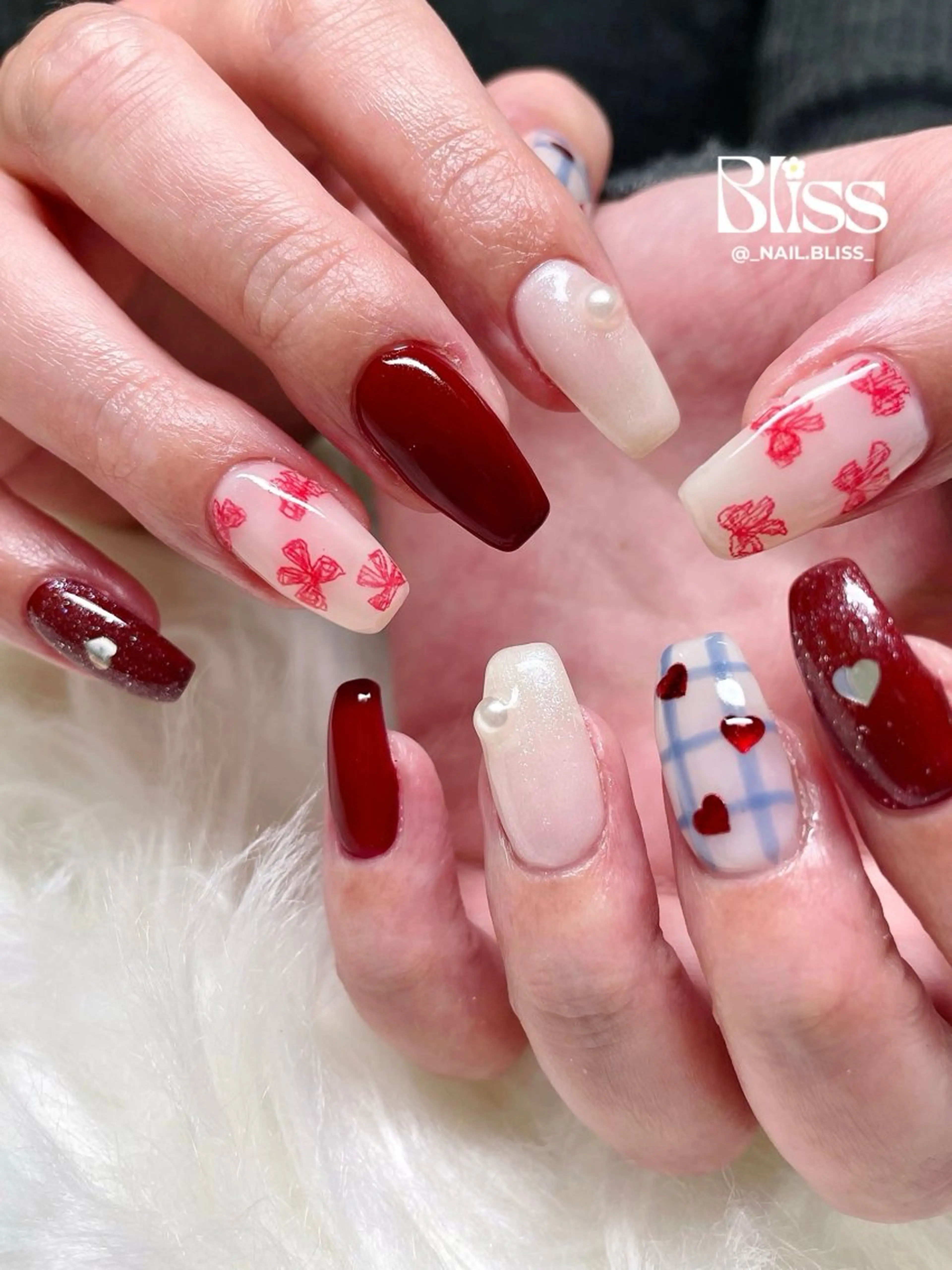 ネイル 持ち込み リボン ハンドネイル NAIL BLISSのネイルデザイン