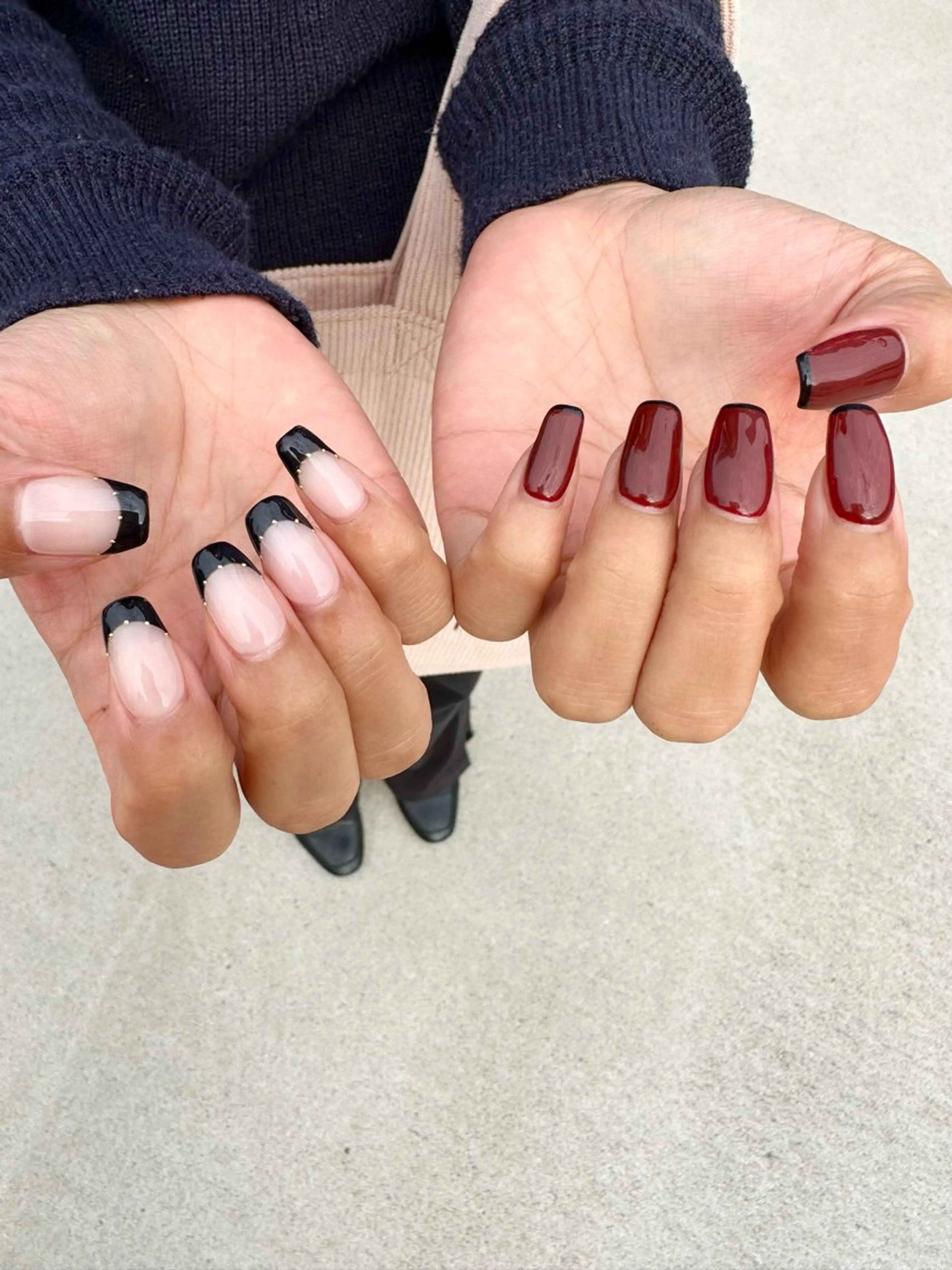 ネイル ボルドー フットネイル フレンチネイル ニュアンスネイル シンプルネイル nailroom Anmie.のネイルデザイン