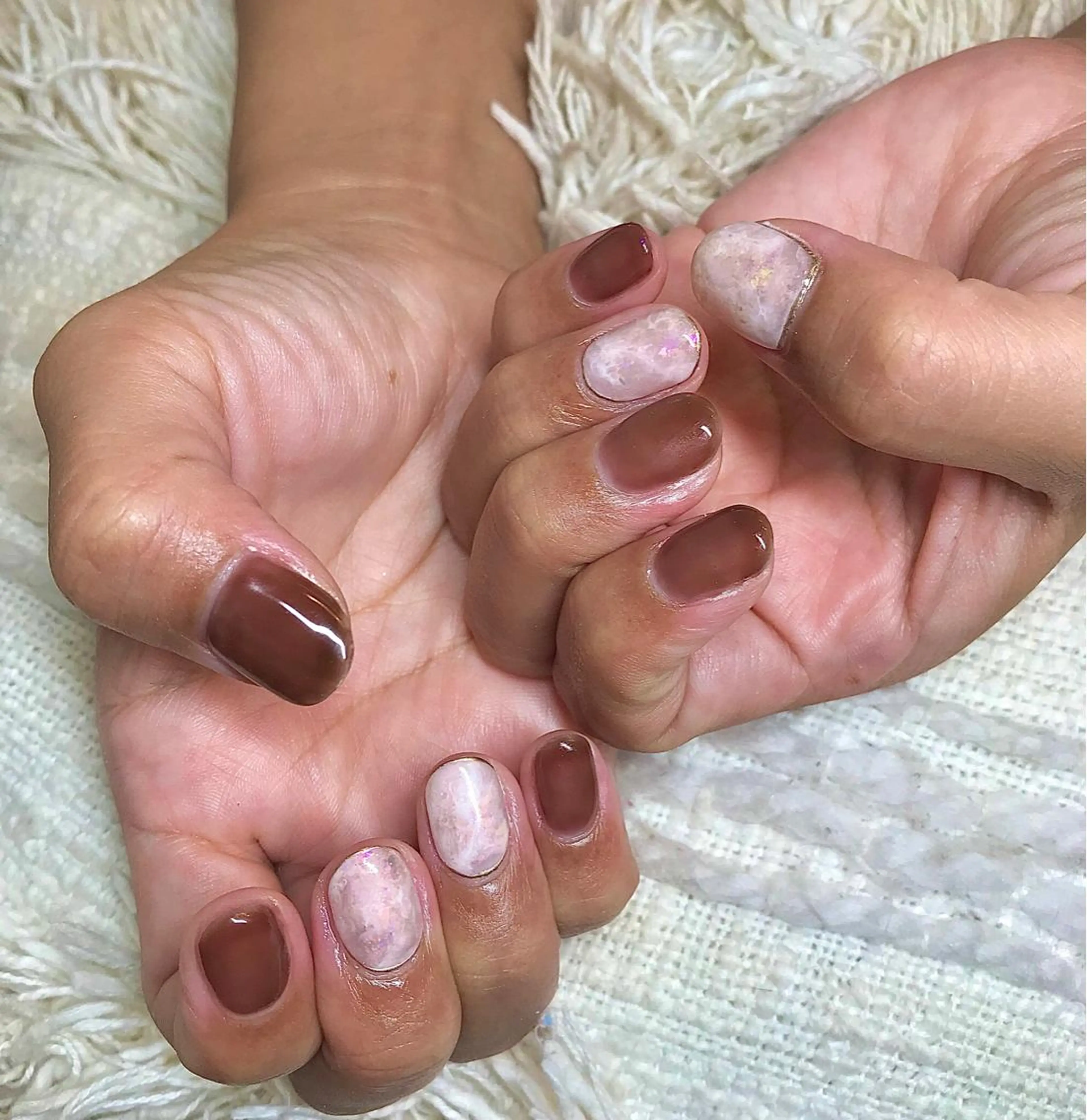 カラー パーマ ヘアアレンジ メンズ キッズ ネイル マツエク・マツパ ブラウンカラー カラーマツエク ブラウン クリアネイル ハンドネイル ハンドケア nail&eye Aoのマツエク・マツパデザイン