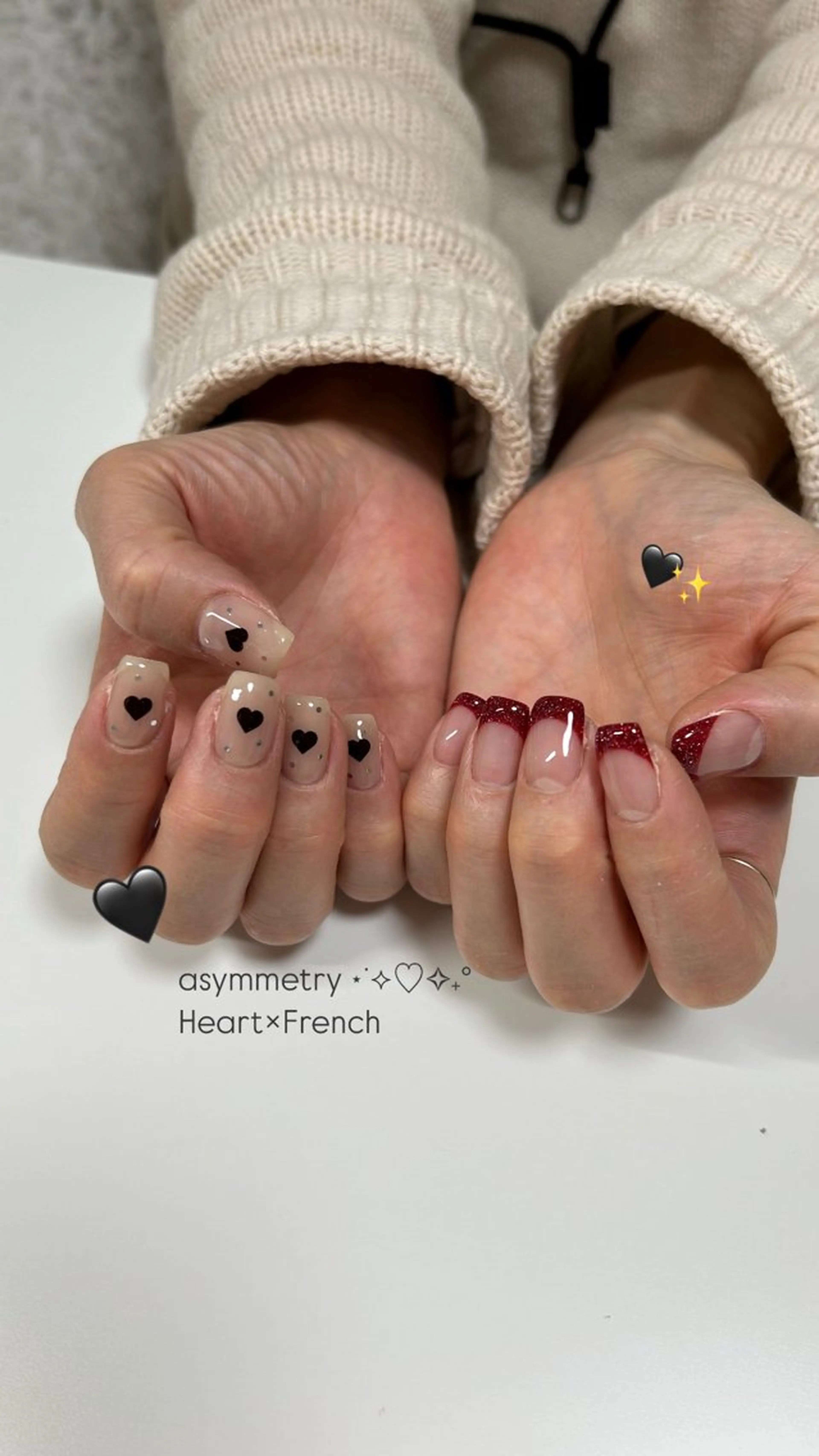 ネイル フレンチネイル ジェルネイル ハート 持ち込み パラジェル un jour所属・ゆう unjour 蘇我のネイルデザイン