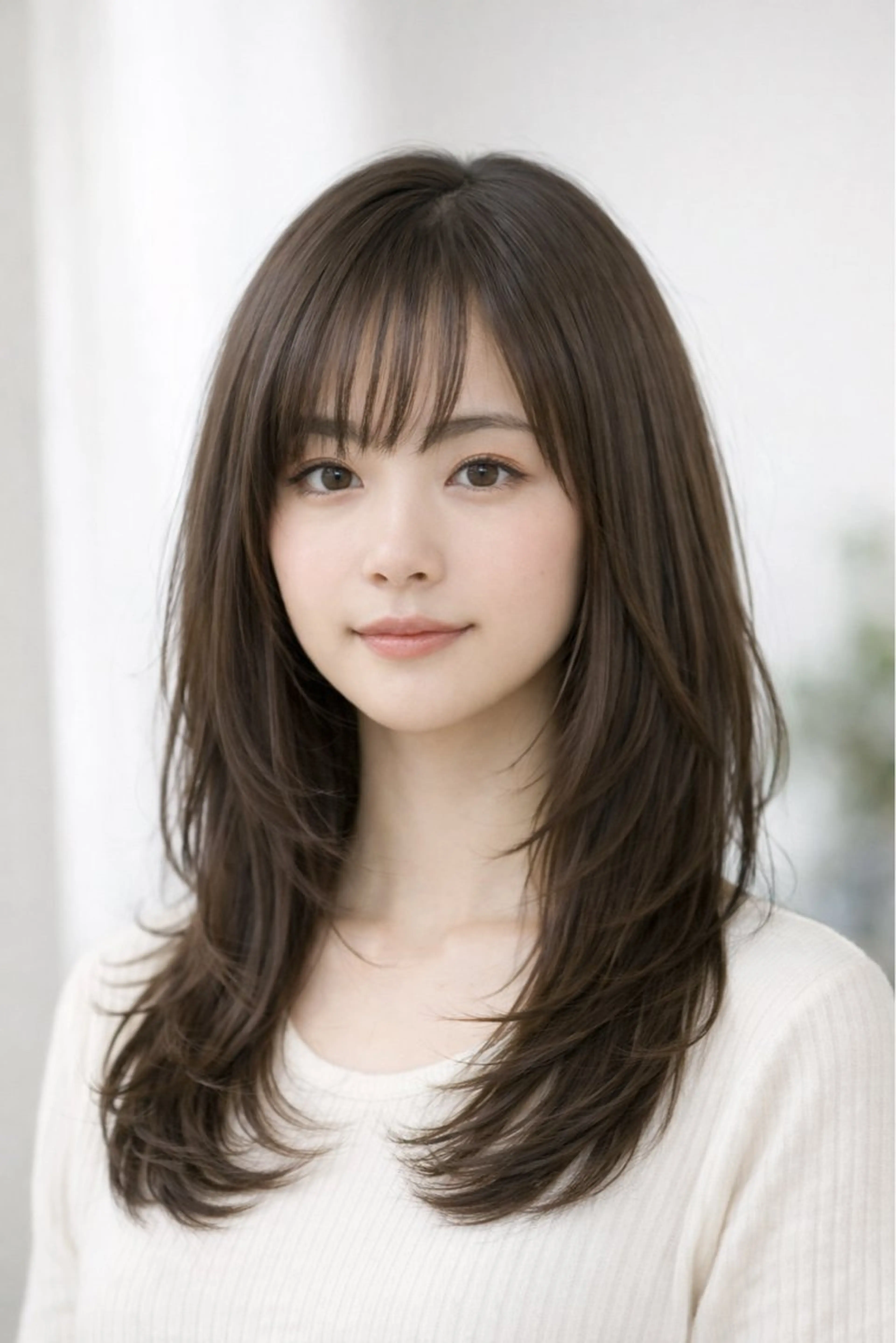 ロング・ミディアムレイヤーカット練習モデルの写真