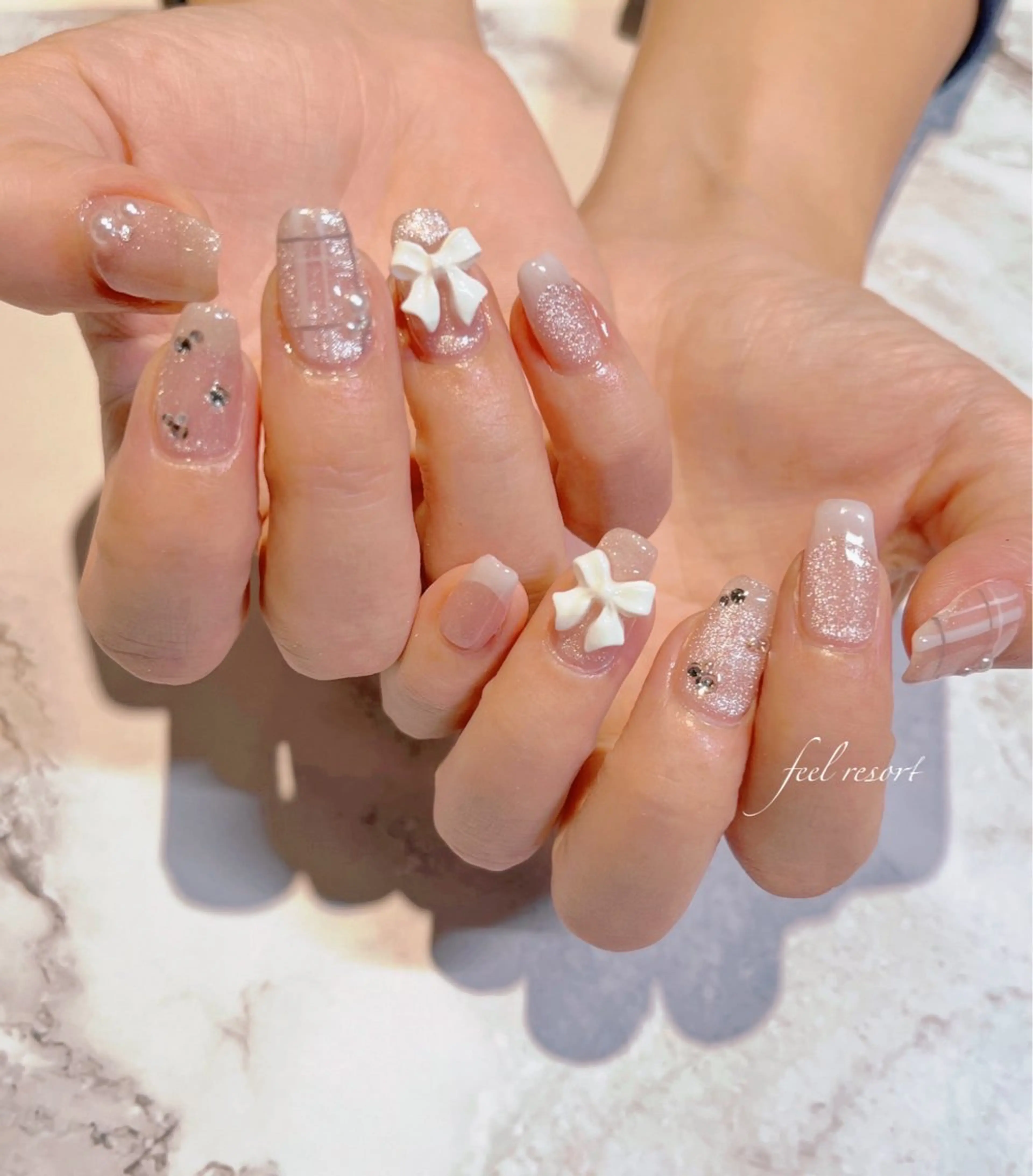 ネイル 長さ出し フットネイル フレンチネイル ジェルネイル ガラスフレンチ ハンドネイル Lien（リアン） 銀座駅6分のネイルデザイン