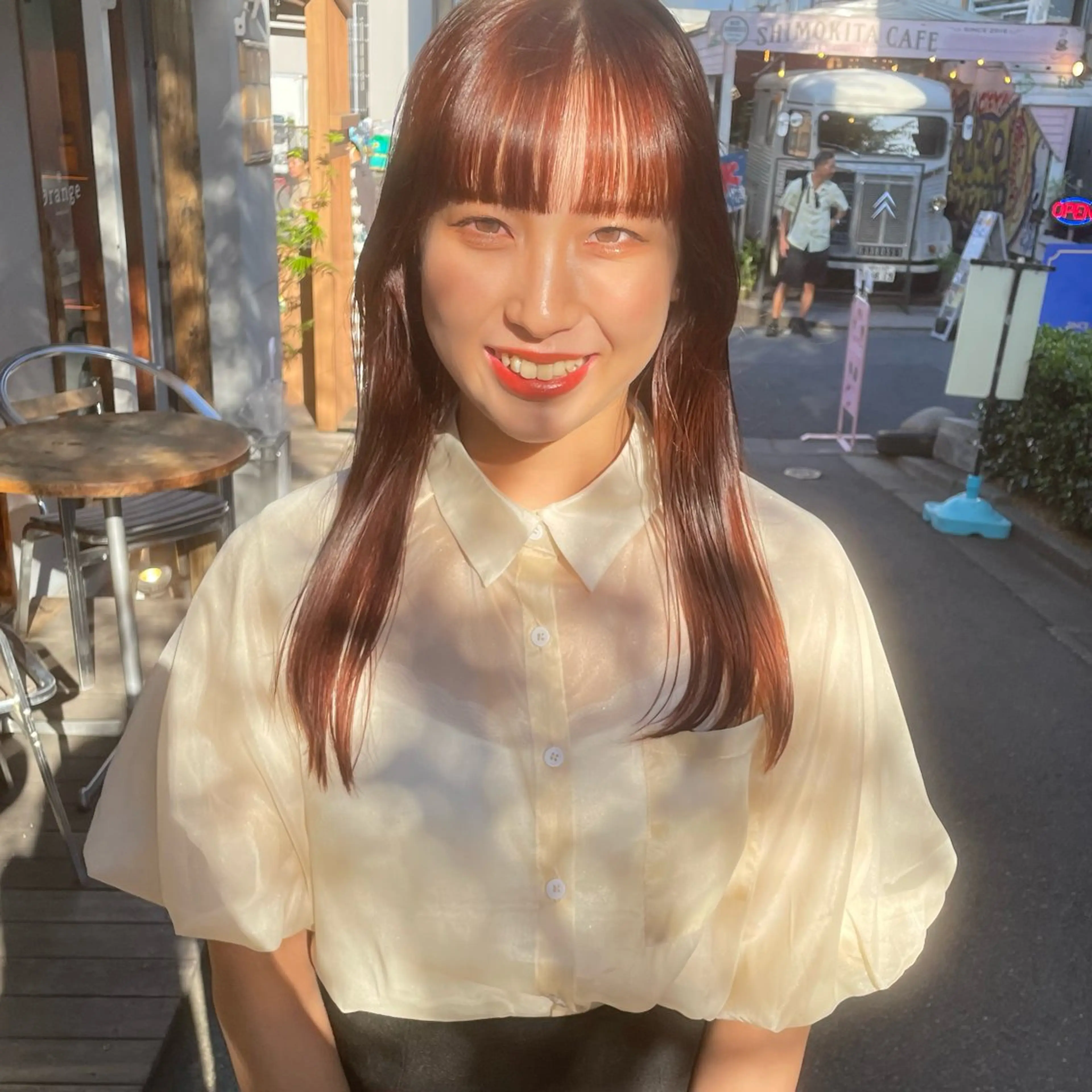 ロング カラー ブリーチ ブリーチなしカラー オレンジ カット ヘアカラー トリートメント 🍊暖色×顔周り 🍊cocoroのヘアスタイル