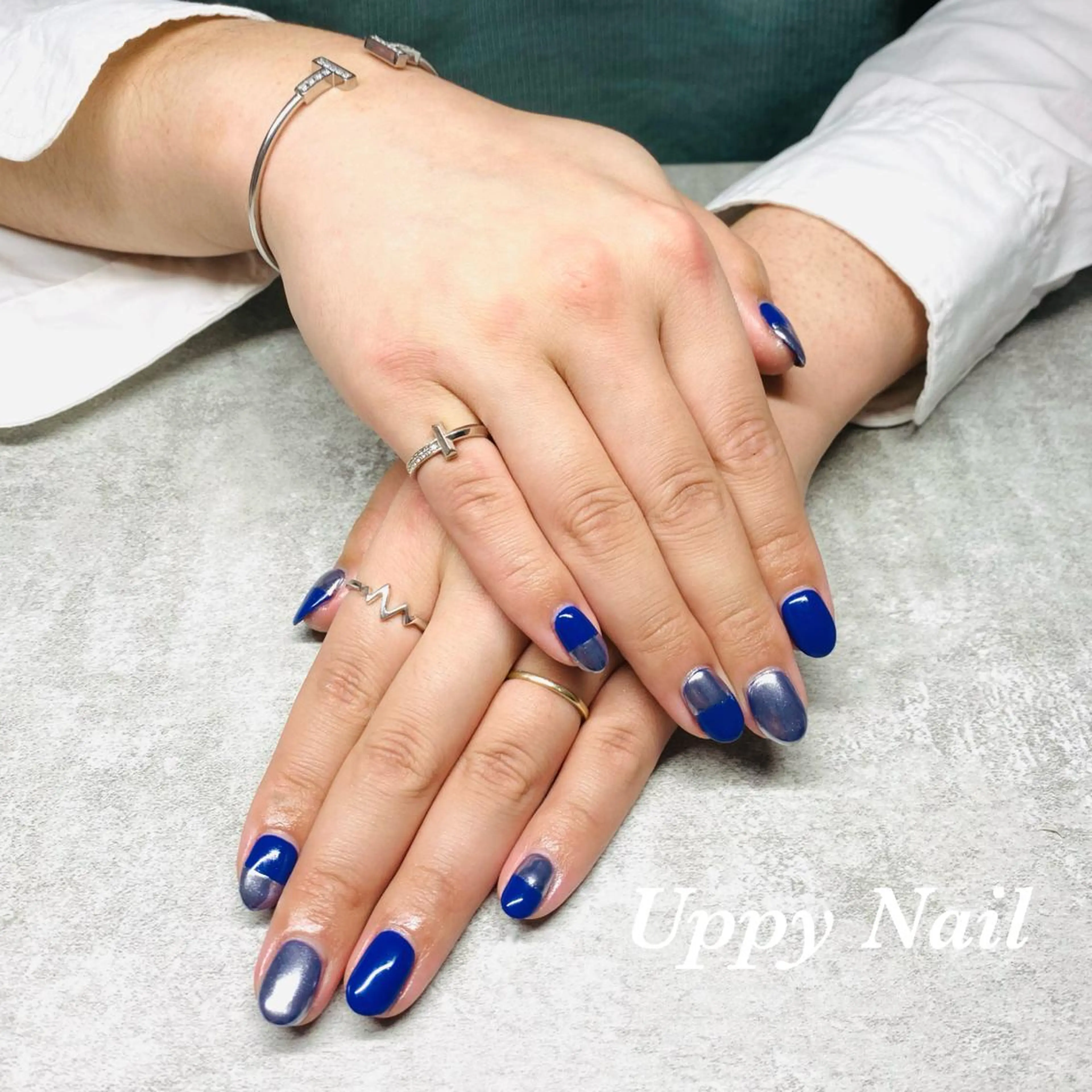 ネイル メンズネイル ミラーネイル ネイビー ワンカラーネイル ハンドネイル Uppy Nail ukyoのネイルデザイン