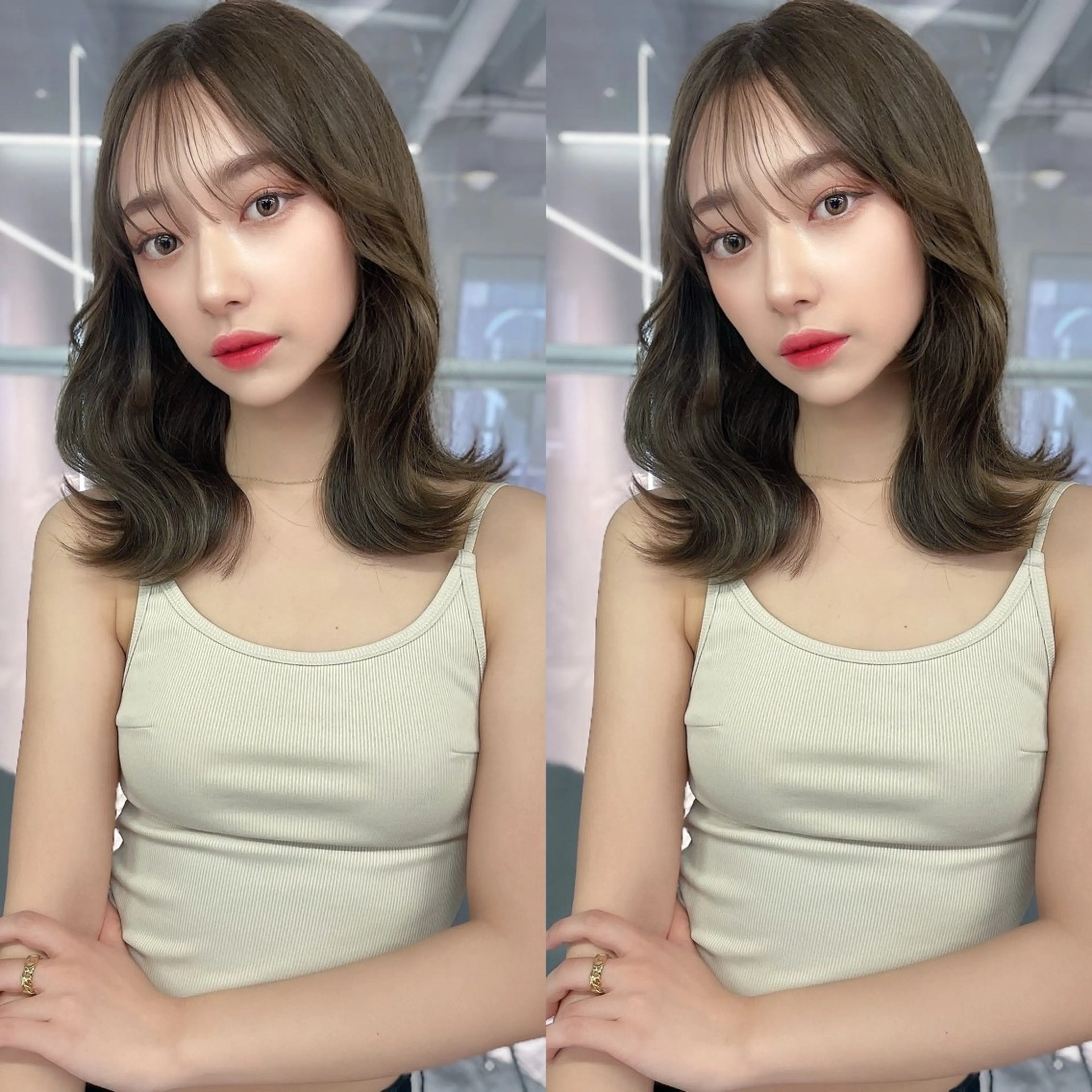 ミディアム カラー カット ヘアカラー トリートメント レイヤー\髪質改善 /透け感カラー/艶髪のヘアスタイル