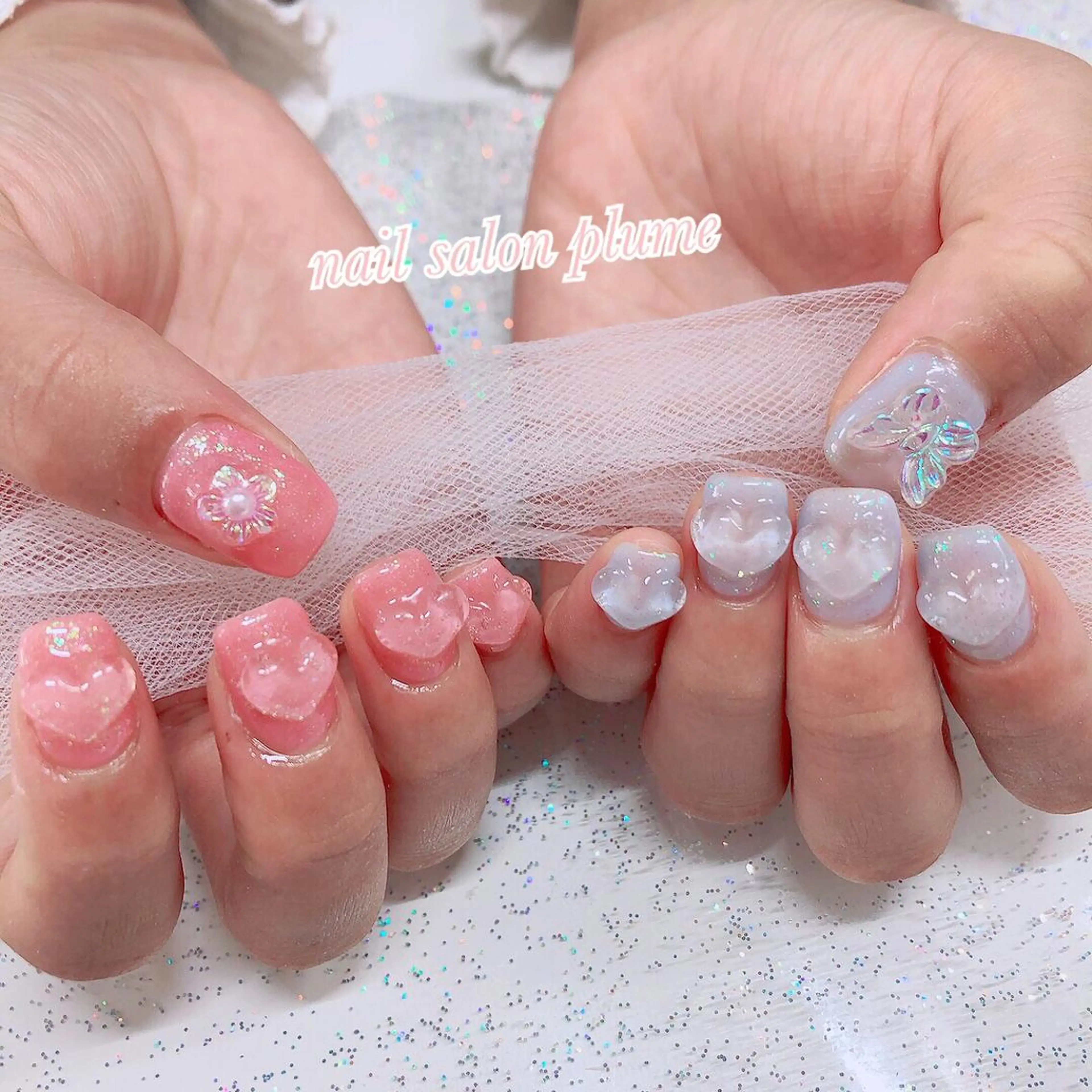 ネイル アートネイル クリアネイル フラワーネイル ハート キラキラネイル ハンドネイル plume nail ☆韓国ネイルのネイルデザイン