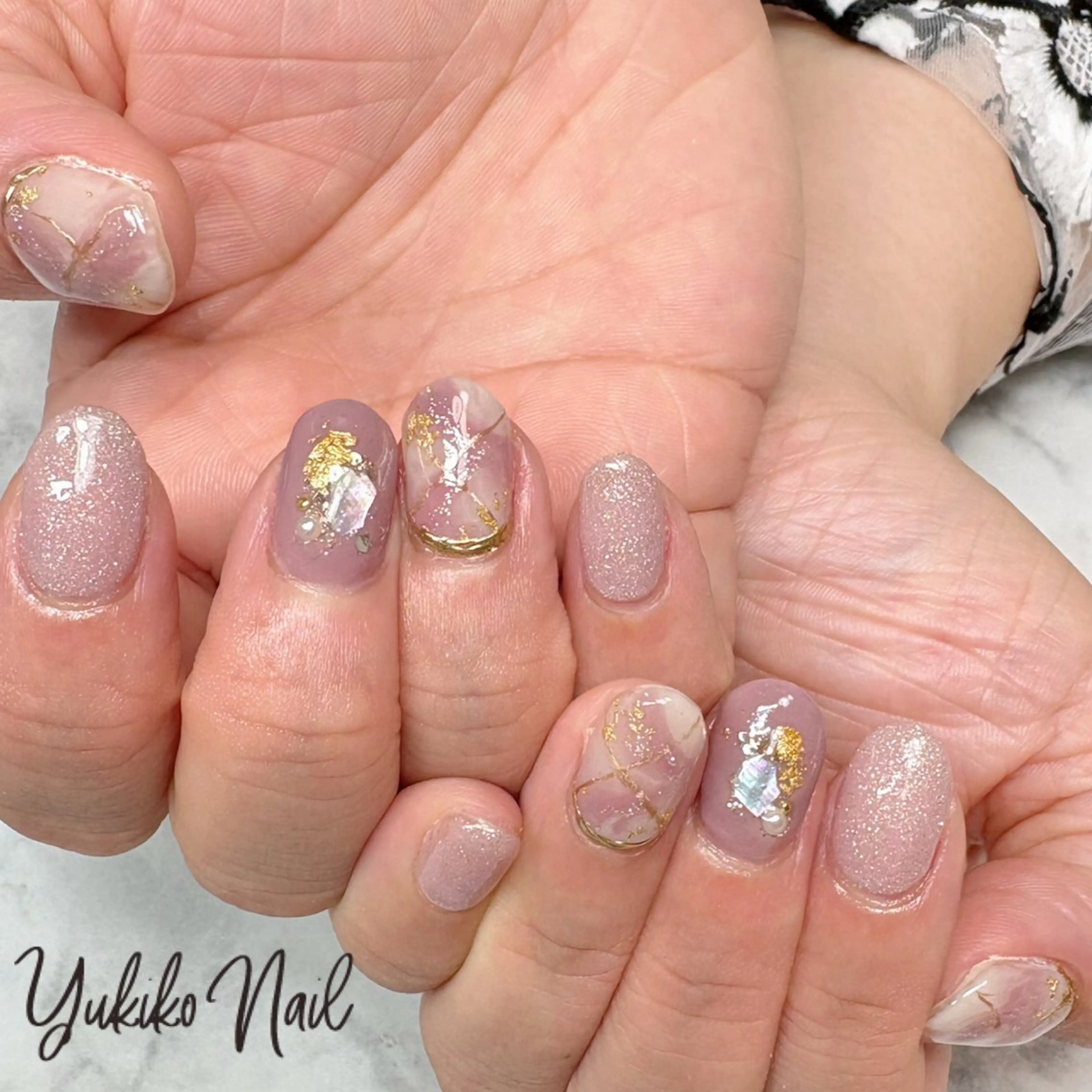 ネイル 大理石ネイル(マーブル) ニュアンスネイル ピンク ハンドネイル ユキコ ネイルのネイルデザイン