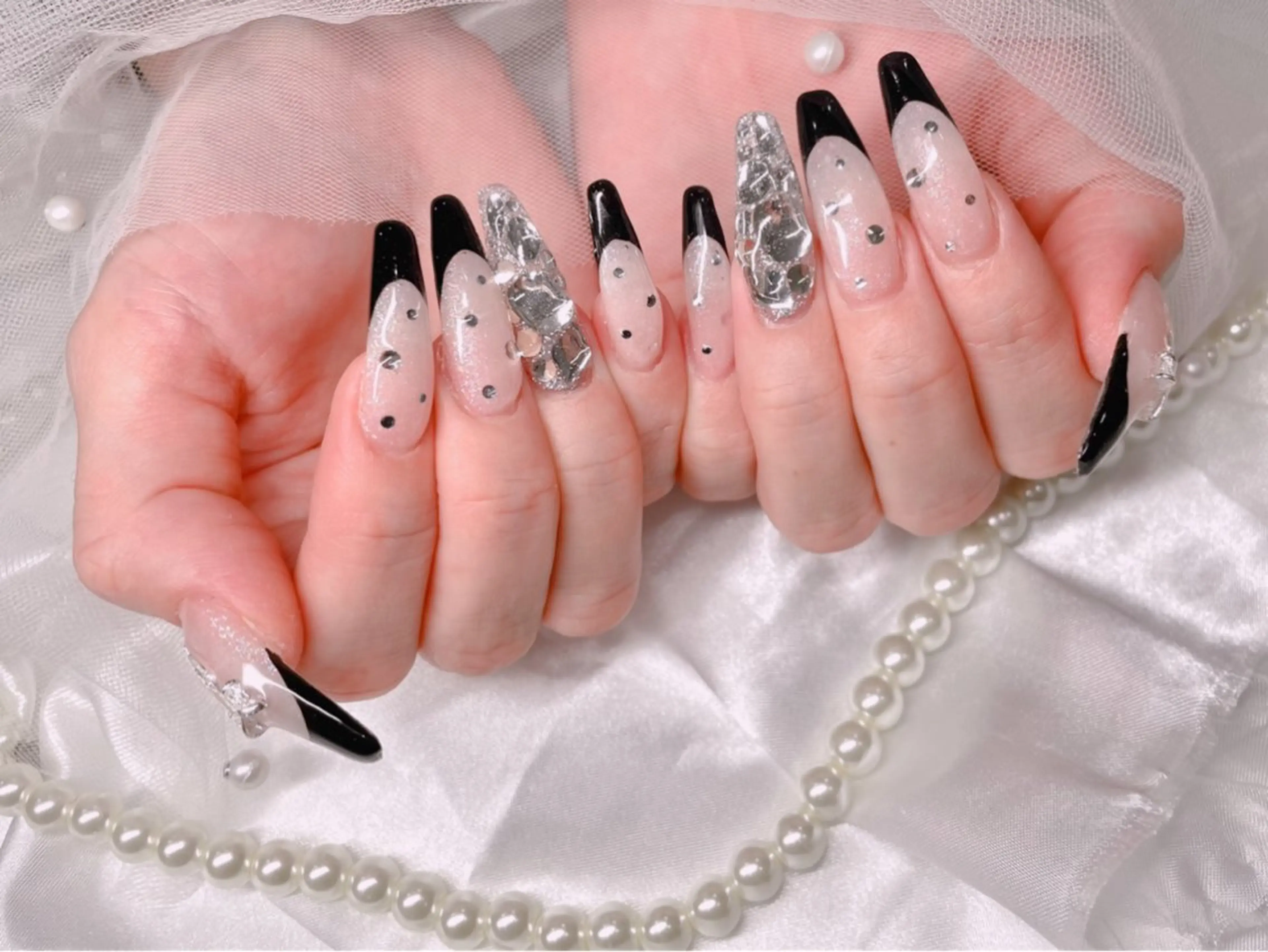 ネイル 長さ出し フレンチネイル ロングネイル ハンドネイル ゆりか ジョアアンジェ福島のネイルデザイン