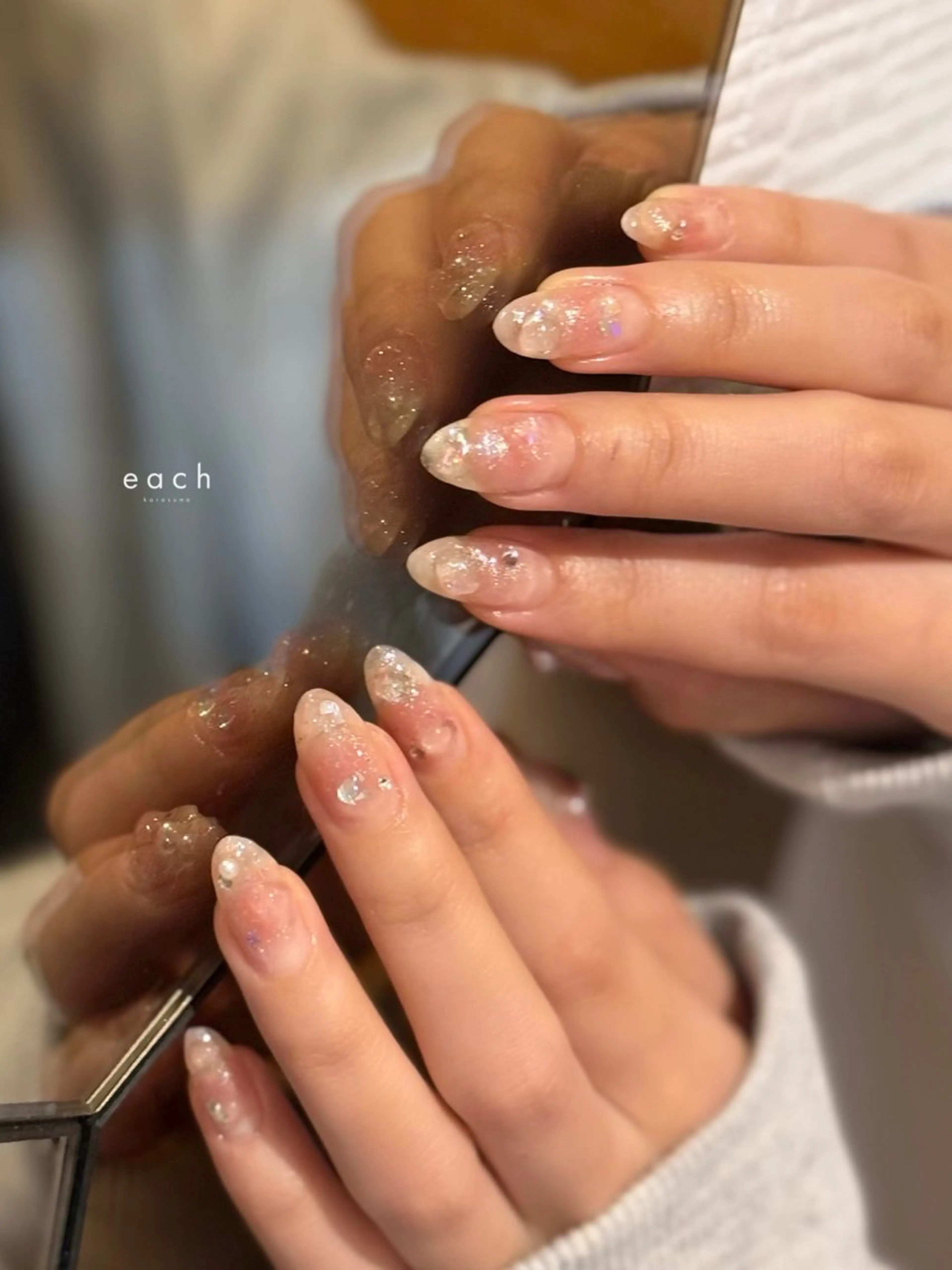 ネイル ジェルネイル キラキラネイル ニュアンスネイル ハンドネイル each kiyokaのネイルデザイン