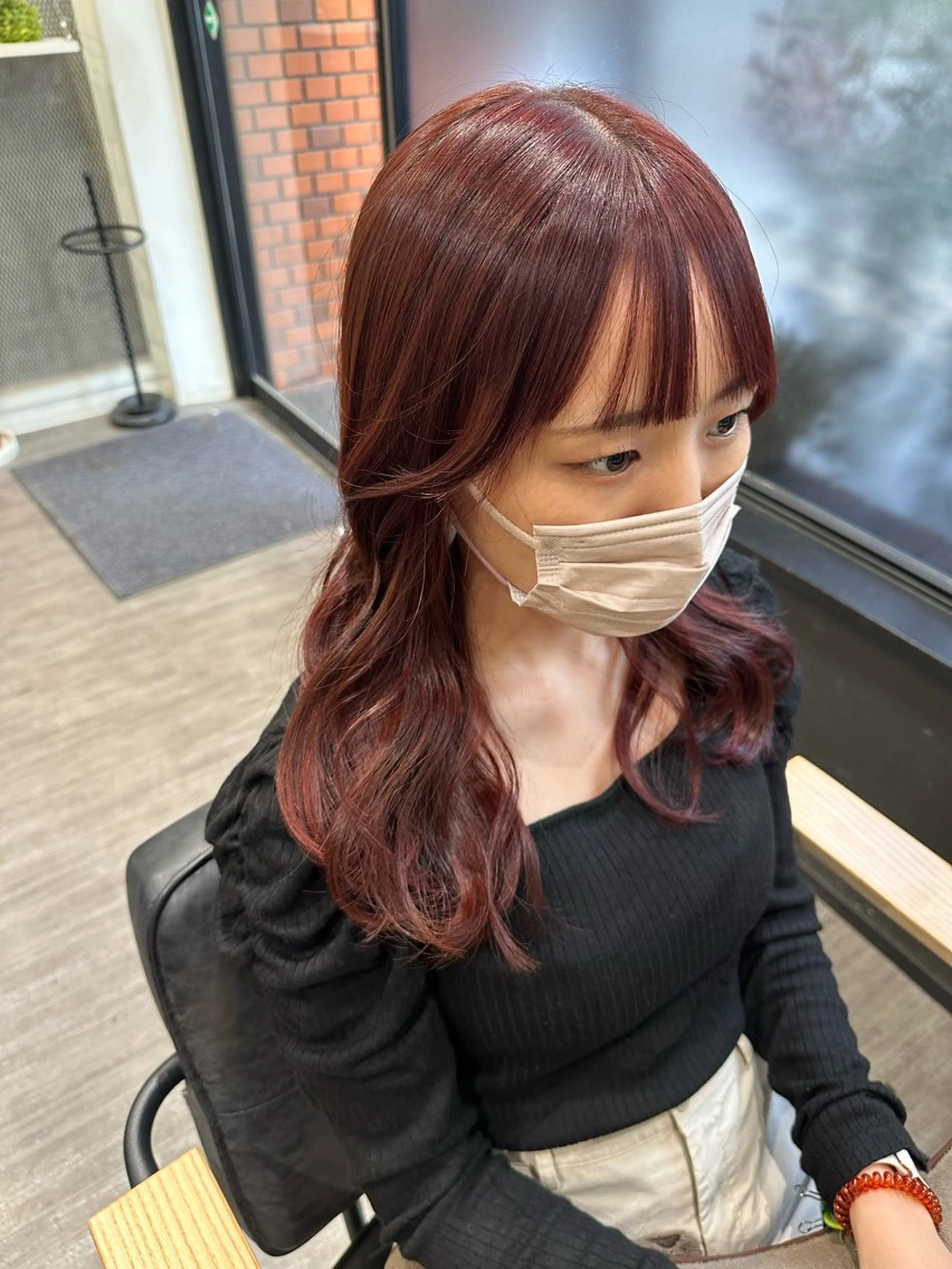 ミディアム カラー レッドカラー カット ヘアカラー トリートメント 艶髪レイヤー上田 紗也🇰🇷💗のヘアスタイル