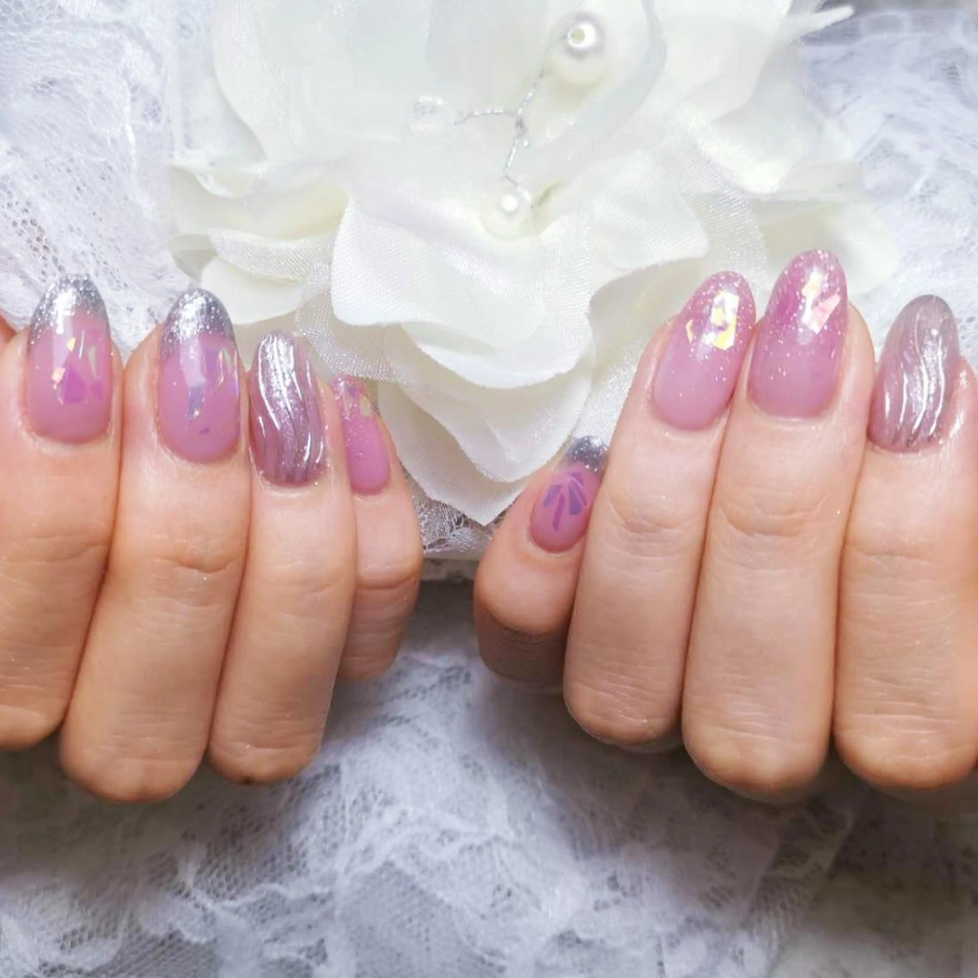 ネイル アートネイル オーロラネイル ガーリー キラキラネイル 韓国ネイル ハンドネイル DIAMOND 💅のネイルデザイン