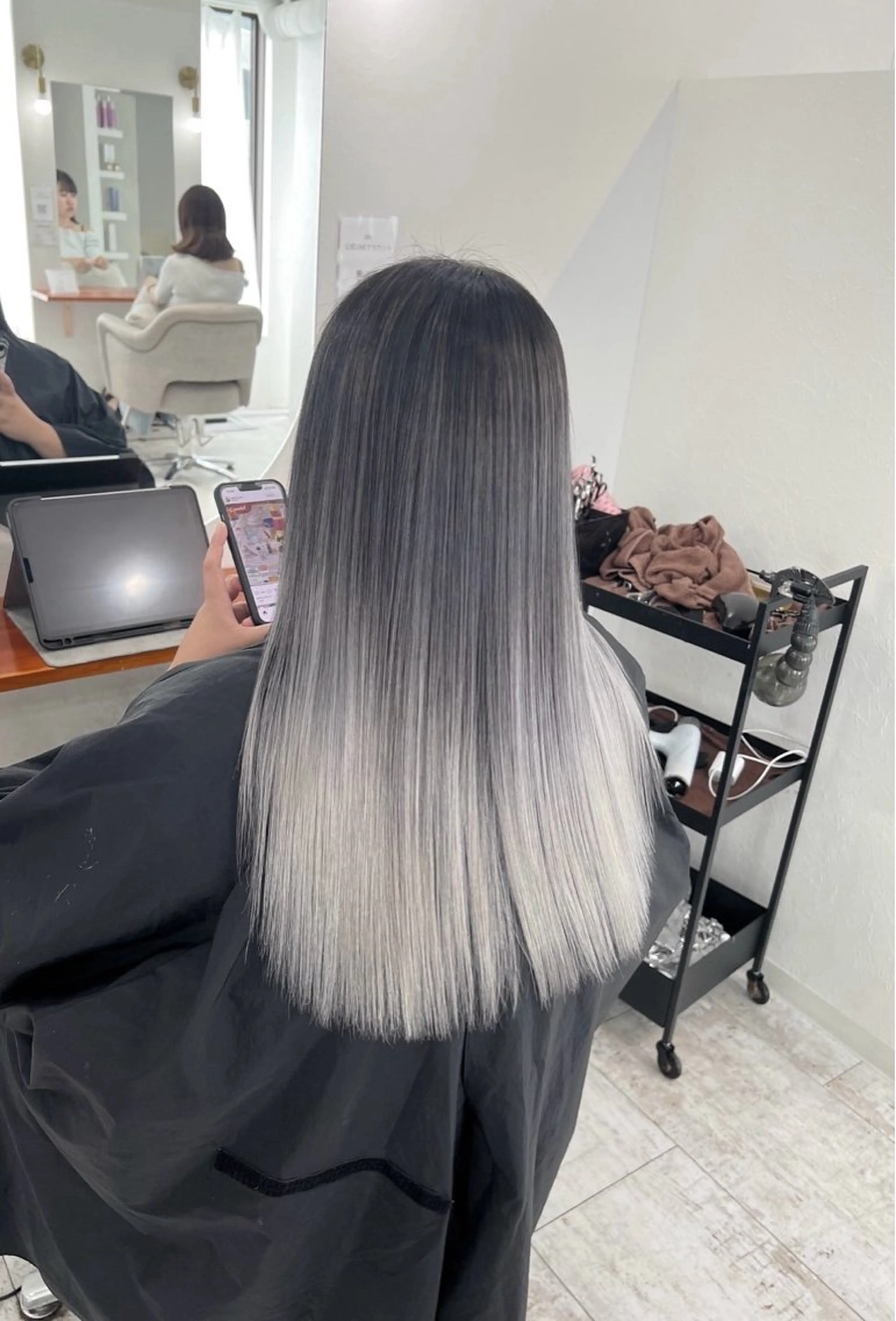 ロング カラー バレイヤージュ シルバー ホワイトシルバー レイヤーカット ヘアカラー トリートメント ROBIN所属・指名数No.1 /NAOYAのヘアスタイル