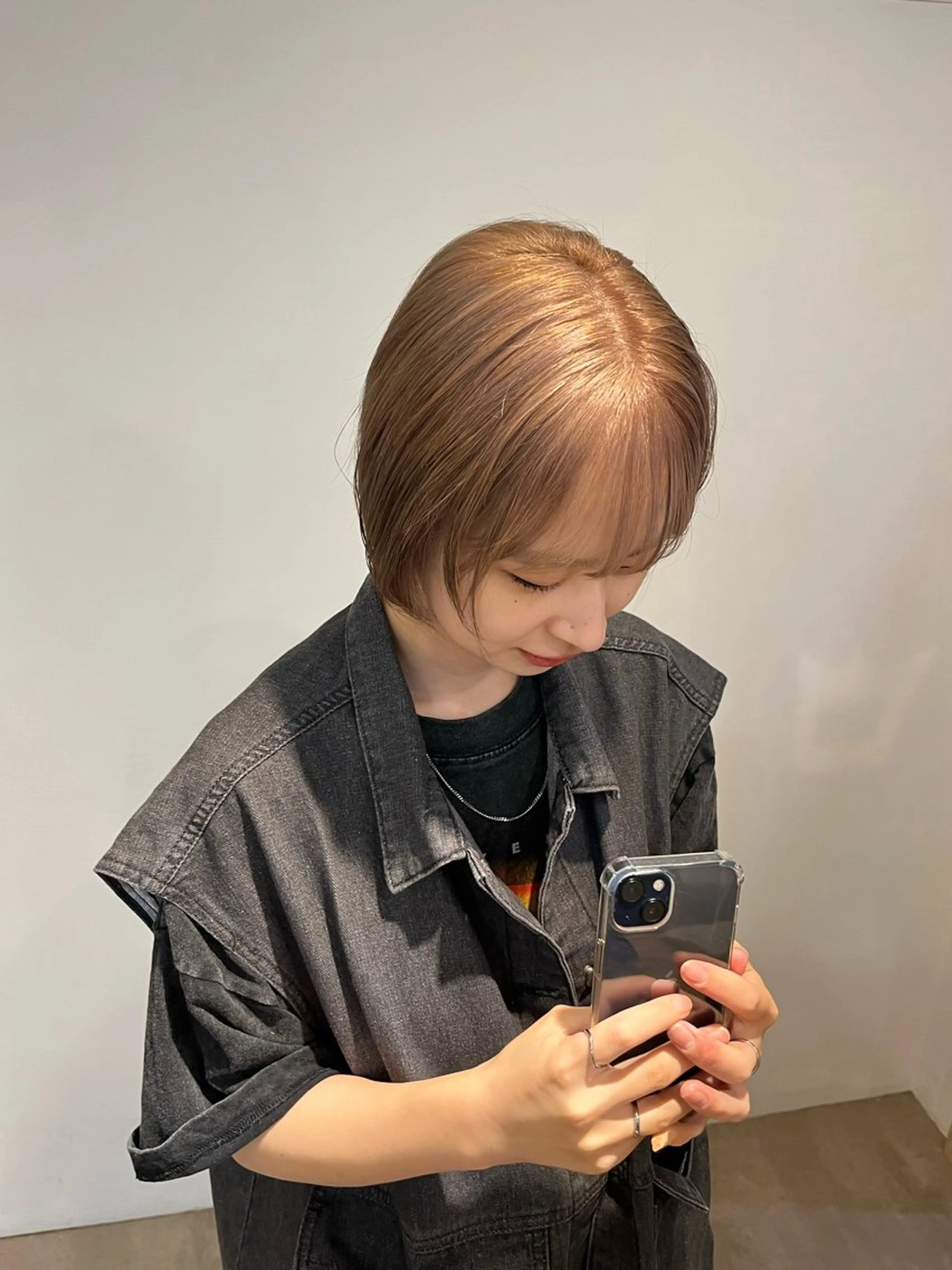 ショート カラー オレンジ ヘアカラー トリートメント フクシママユ / 柔らかカラーのヘアスタイル