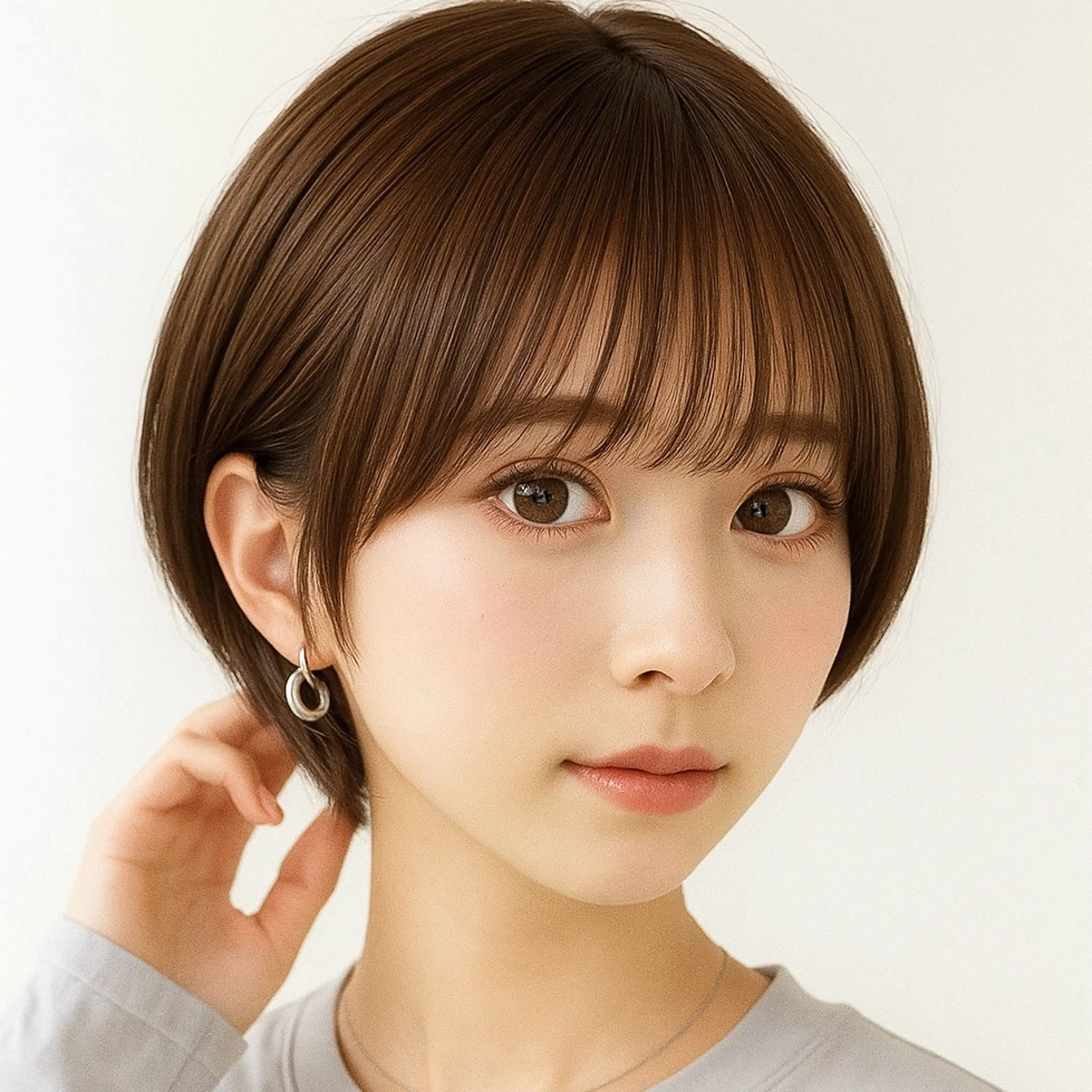 ショート カラー パーマ 切りっぱなしボブ 前下がりボブ ショートボブ 丸みショート 透明感カラー カット ヘアカラー トリートメント Gain KAKKY 千種/池下駅3分のヘアスタイル