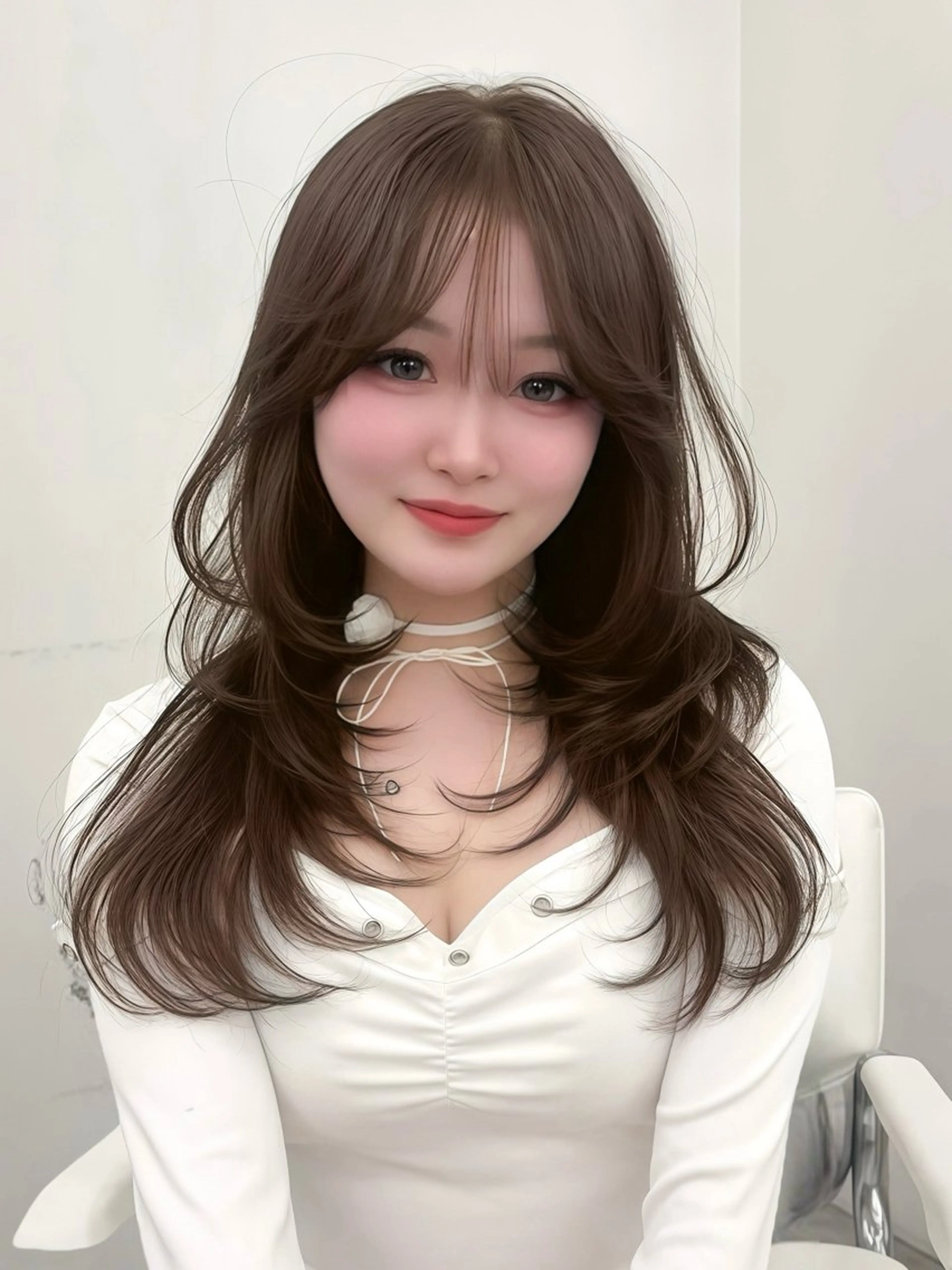 ロング カラー 小顔カット 韓国ヘア/レイヤー/ 顔まわり足立遥奈のヘアスタイル