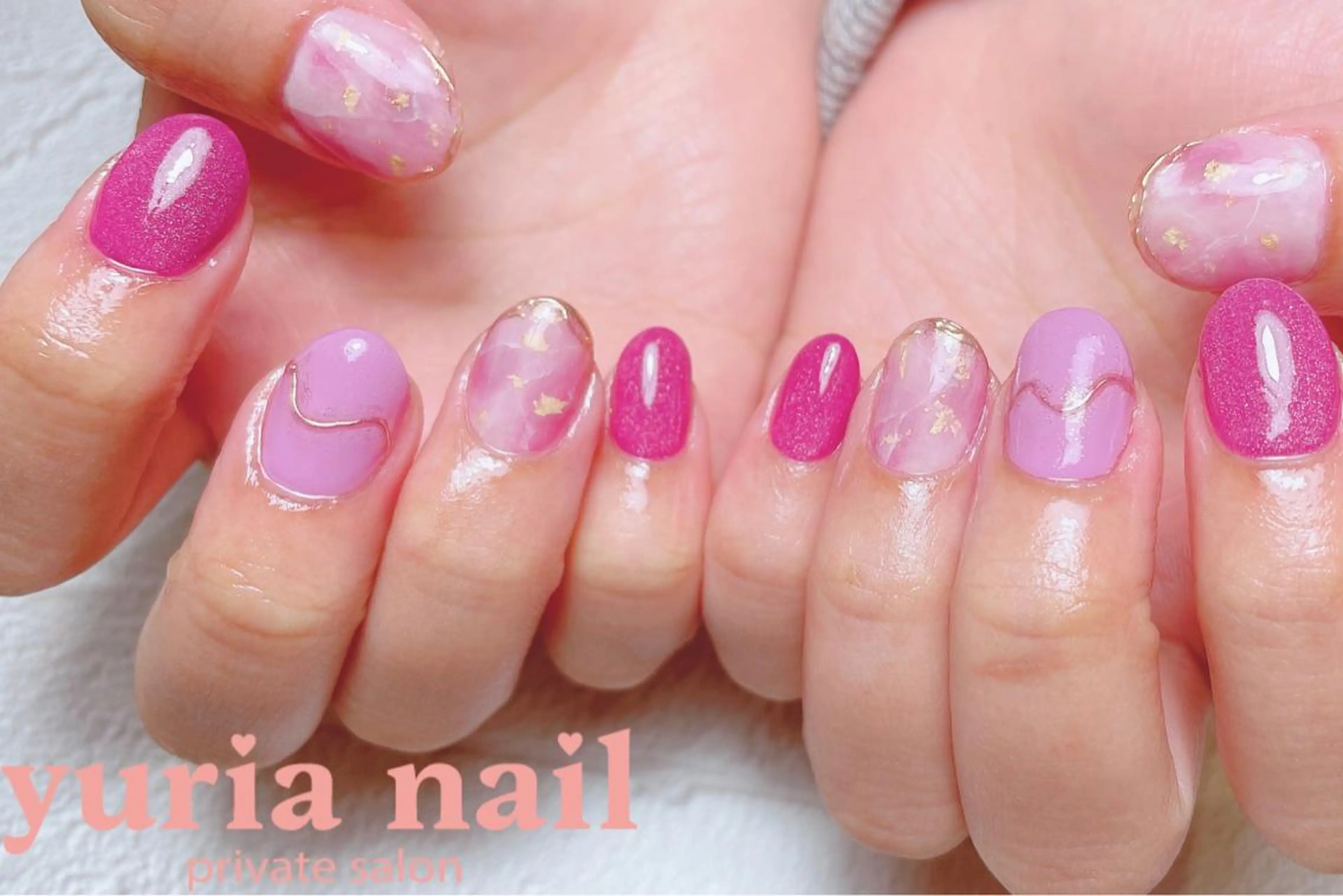 ネイル ジェルネイル 大理石ネイル(マーブル) 持ち込み パープル 春ネイル ハンドネイル 小林 ゆりあのネイルデザイン