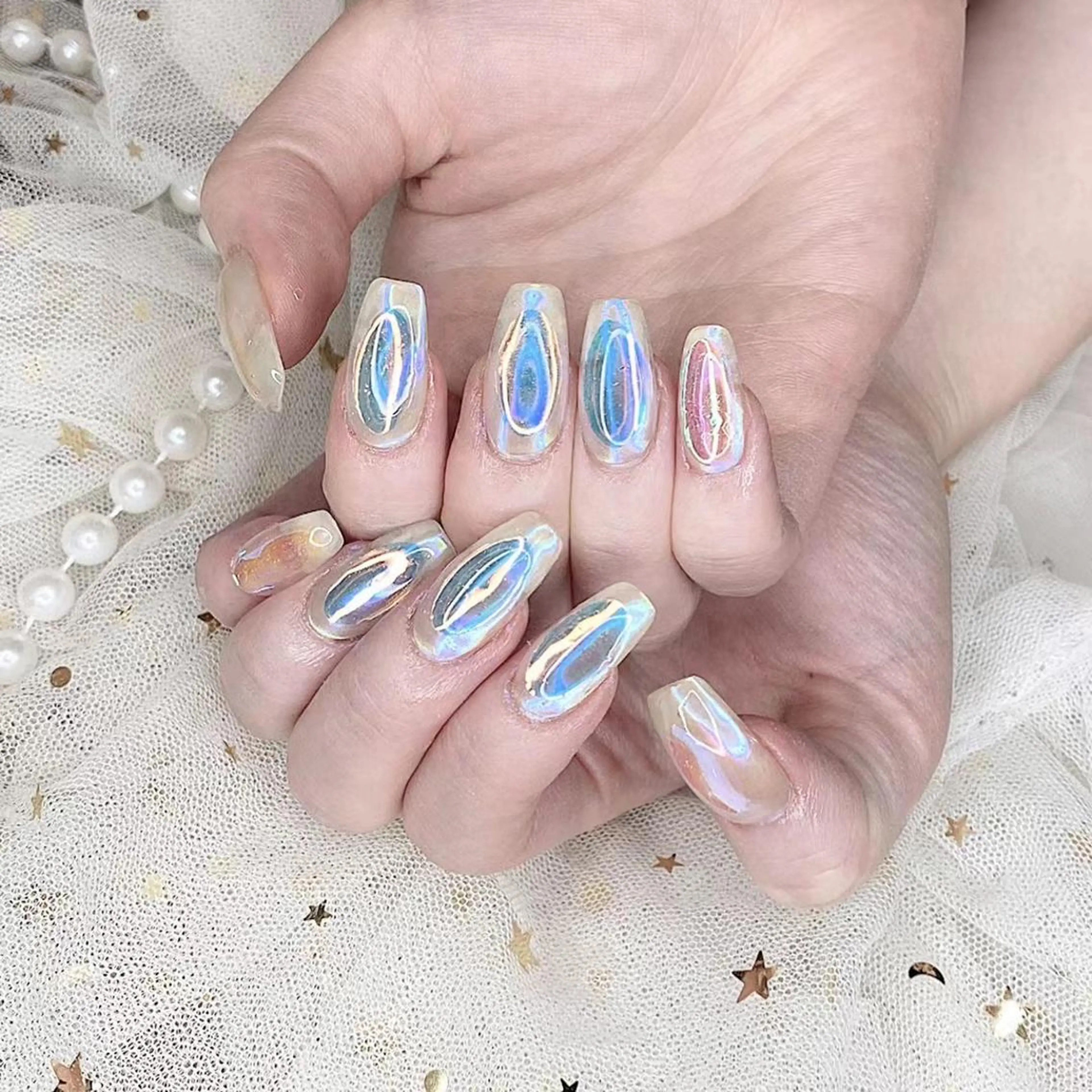 ネイル オーロラネイル ミラーネイル Babarla Nailのネイルデザイン