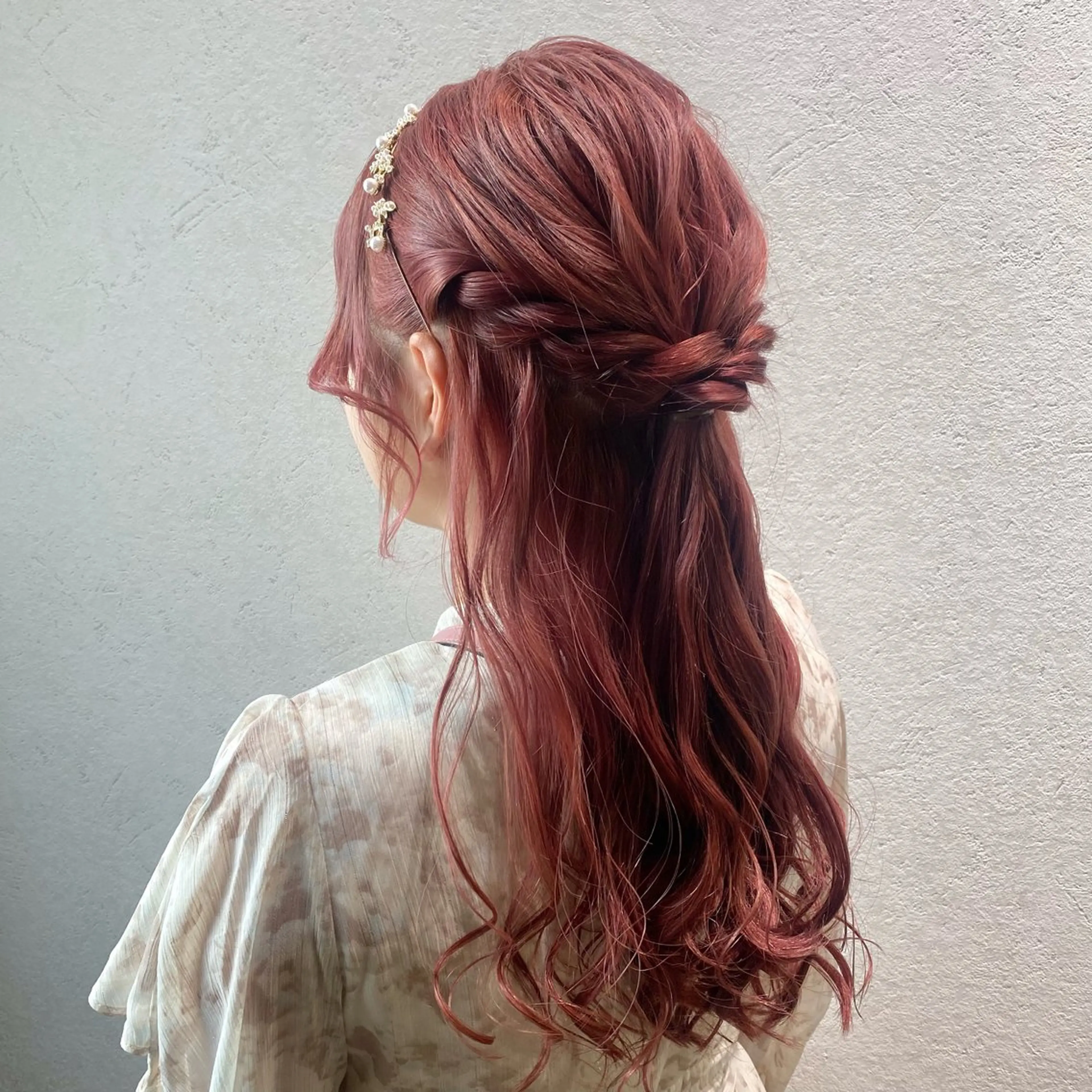 ロング ヘアアレンジ ハーフアップ 艶カラー/縮毛矯正/ ケア/アレンジ/桜悠のヘアスタイル