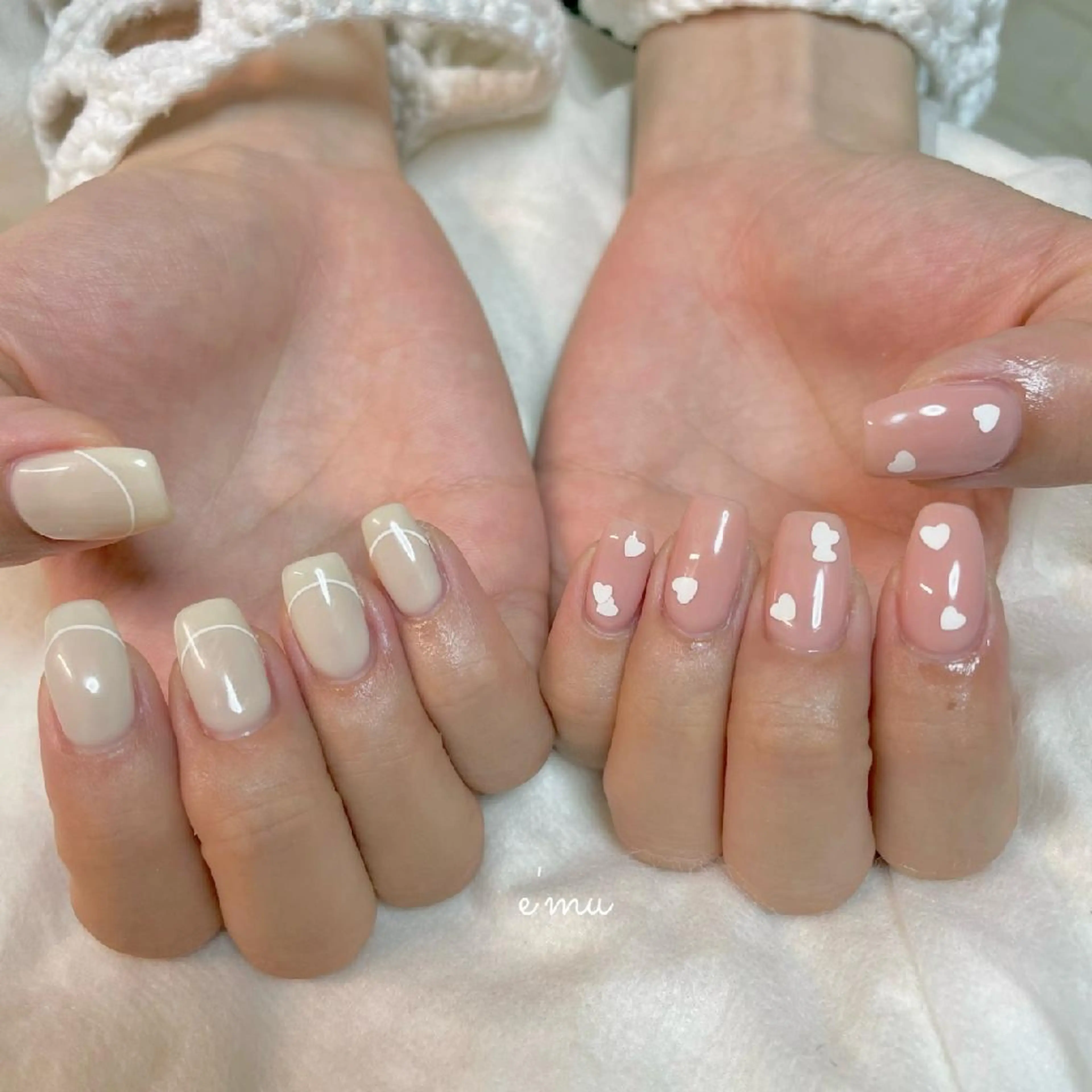 ネイル フレンチネイル ハート 韓国ネイル nail salon e'mu💐のネイルデザイン