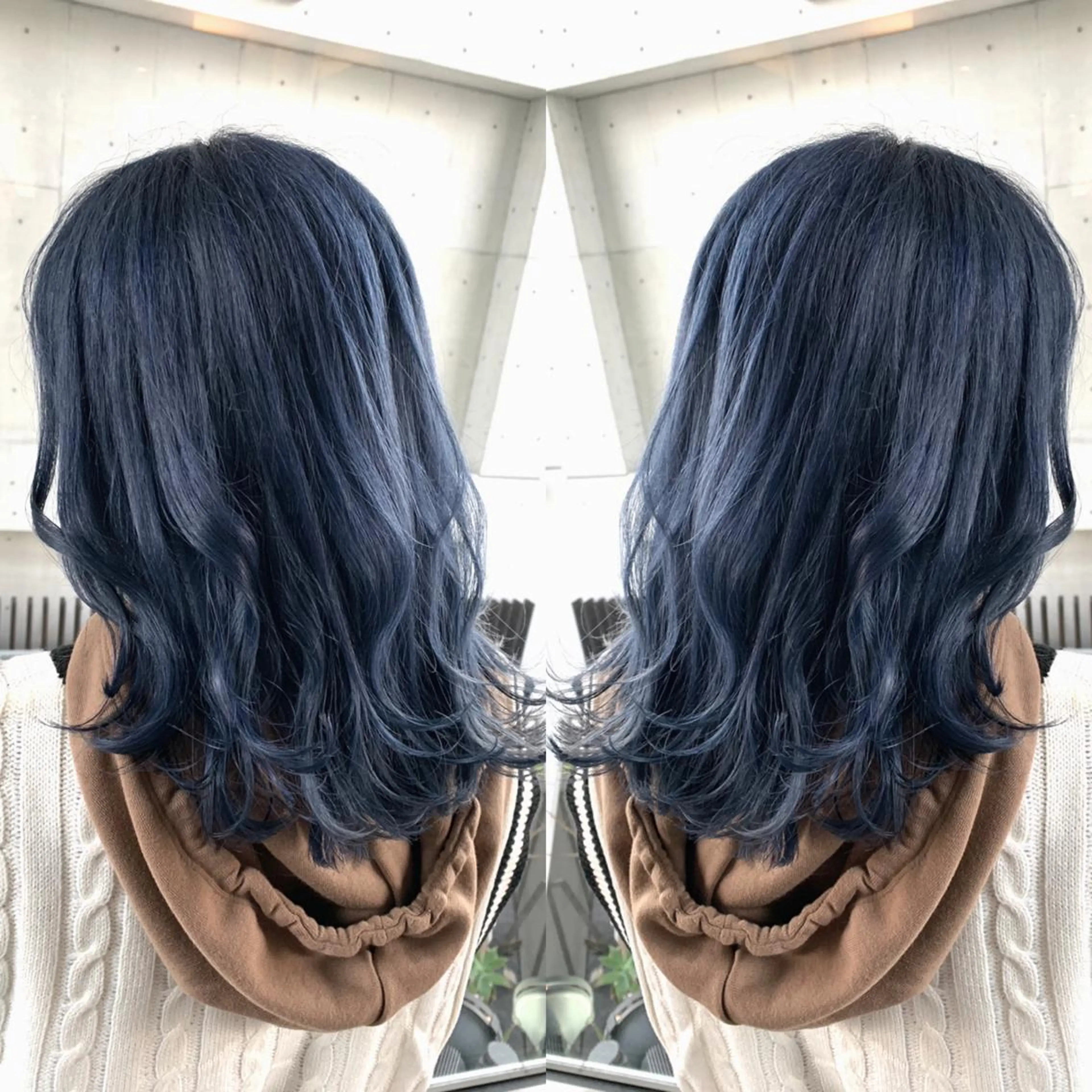 セミロング カラー ヘアアレンジ ブルーカラー ブルージュ Merci メルシー 福岡、今泉のヘアスタイル